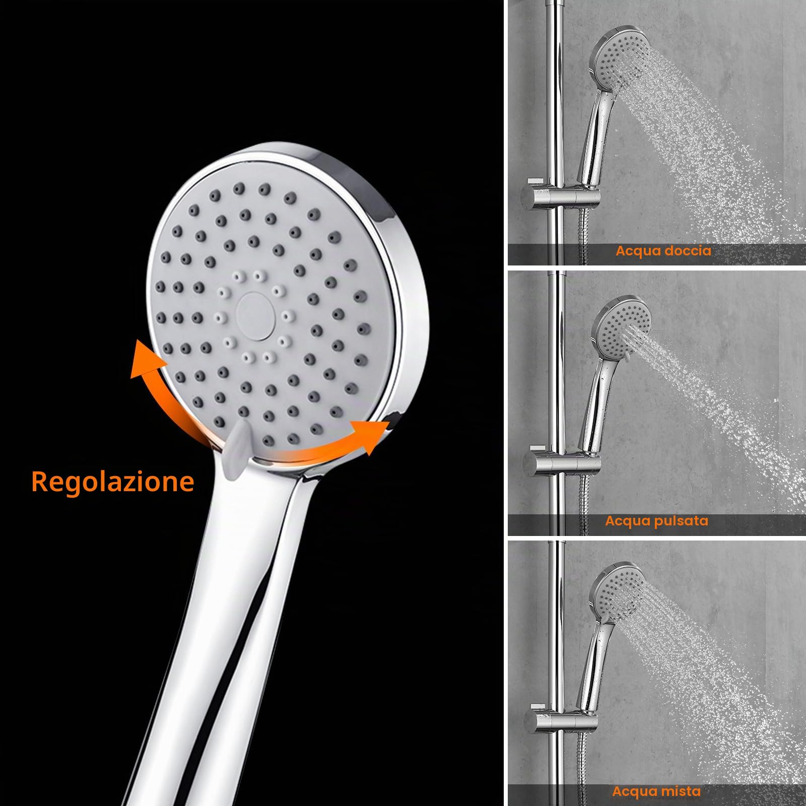GRIFEMA Colonna Doccia Colonna Doccia Acciaio Inox Senza Miscelatore Fori Muro Regolabili Asta Doccia Gruppo Doccia Colonna Con Soffione e Doccetta Porta Ogetti Mensola 25x25cm, G7005