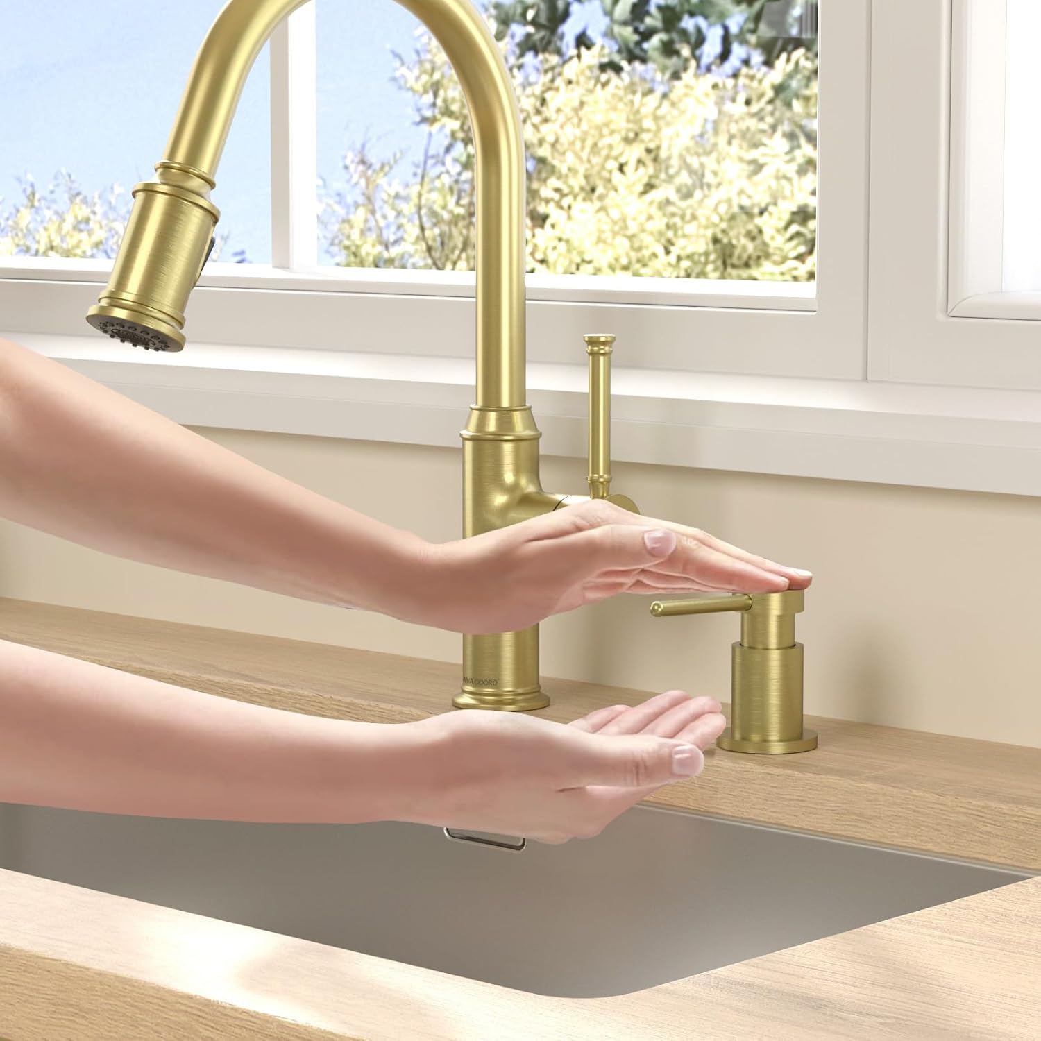 Lava Odoro Gold Soap Dispenser for Kitchen Sink, Modern Brass Built in Countertop Pump Dispenser with 18 Oz Refillable Bottle, Kitchen Soap and Lotion Dispenser Spot-Free, Brushed Gold, KSD-21 - Image 3