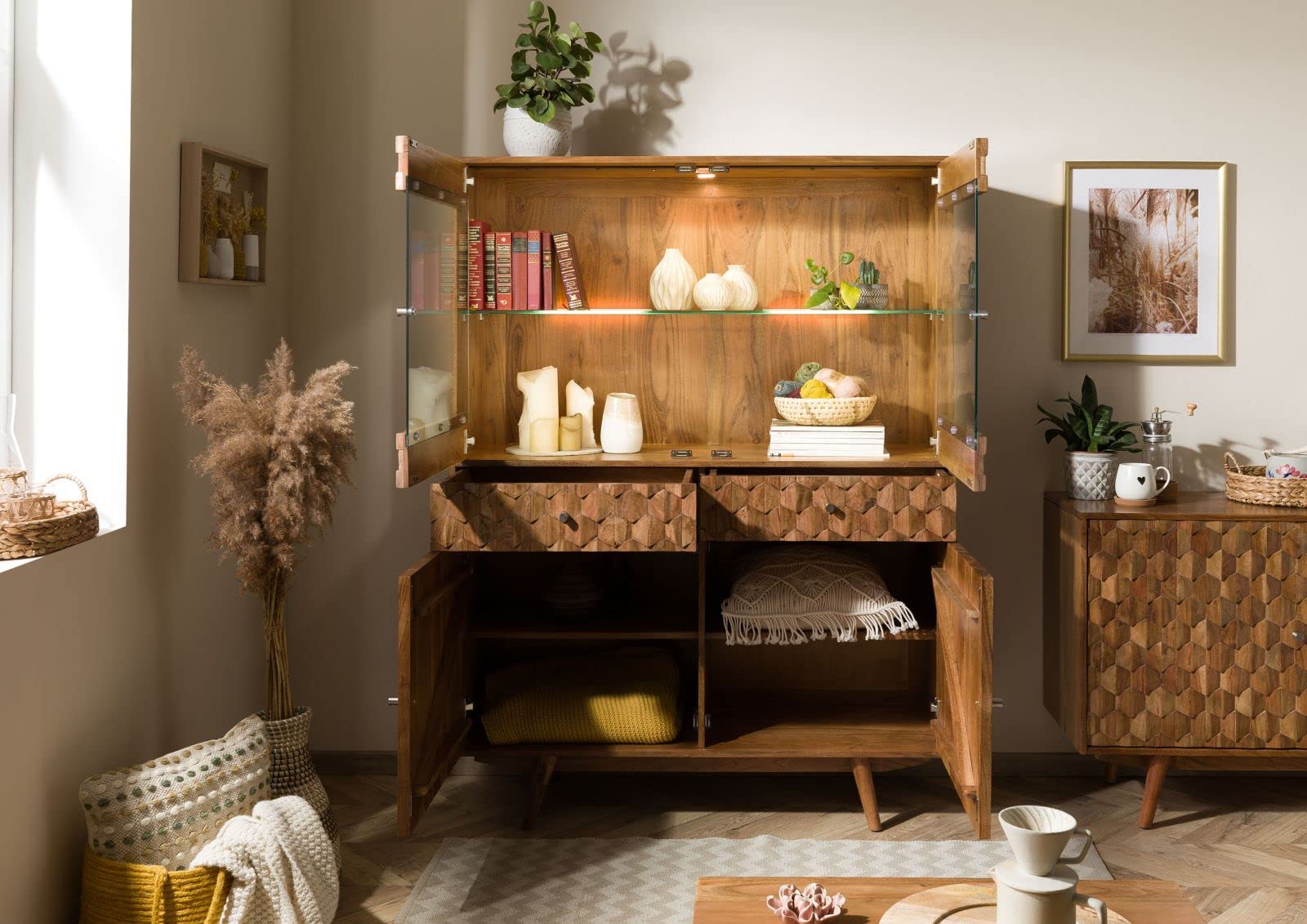 MASSIVMOEBEL24.DE Buffet en Bois d'acacia laqué Brun MOSAYK #115