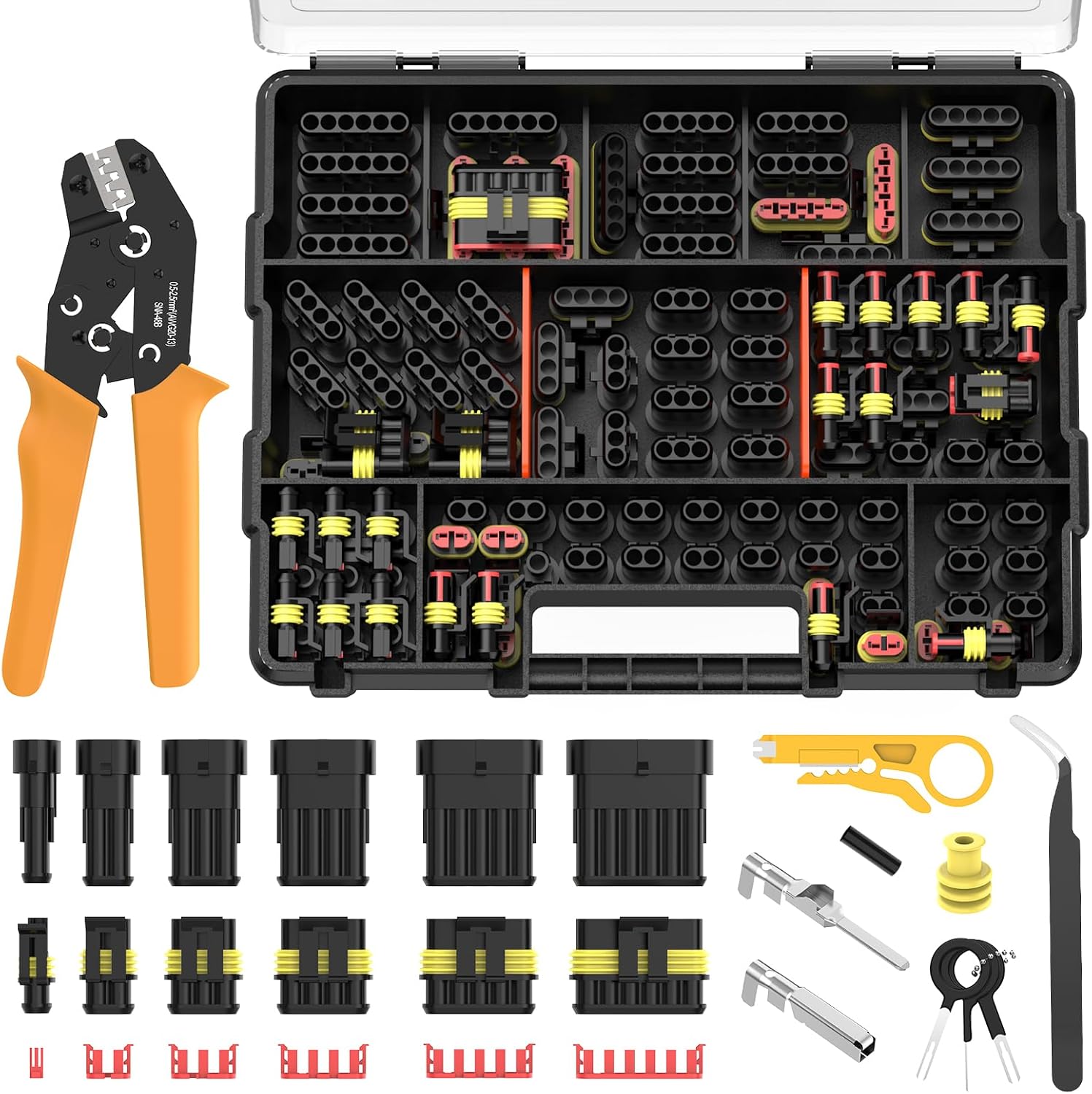 1330Pcs 63Sets Waterproof Automotive Electrical Connectors Kit, 1/2/3/4/5/6 Pin Wire Connectors, Automotive Plug Terminal Connector Kit with Crimping Tool, Silicone Seals for Car Motorcycle Wiring