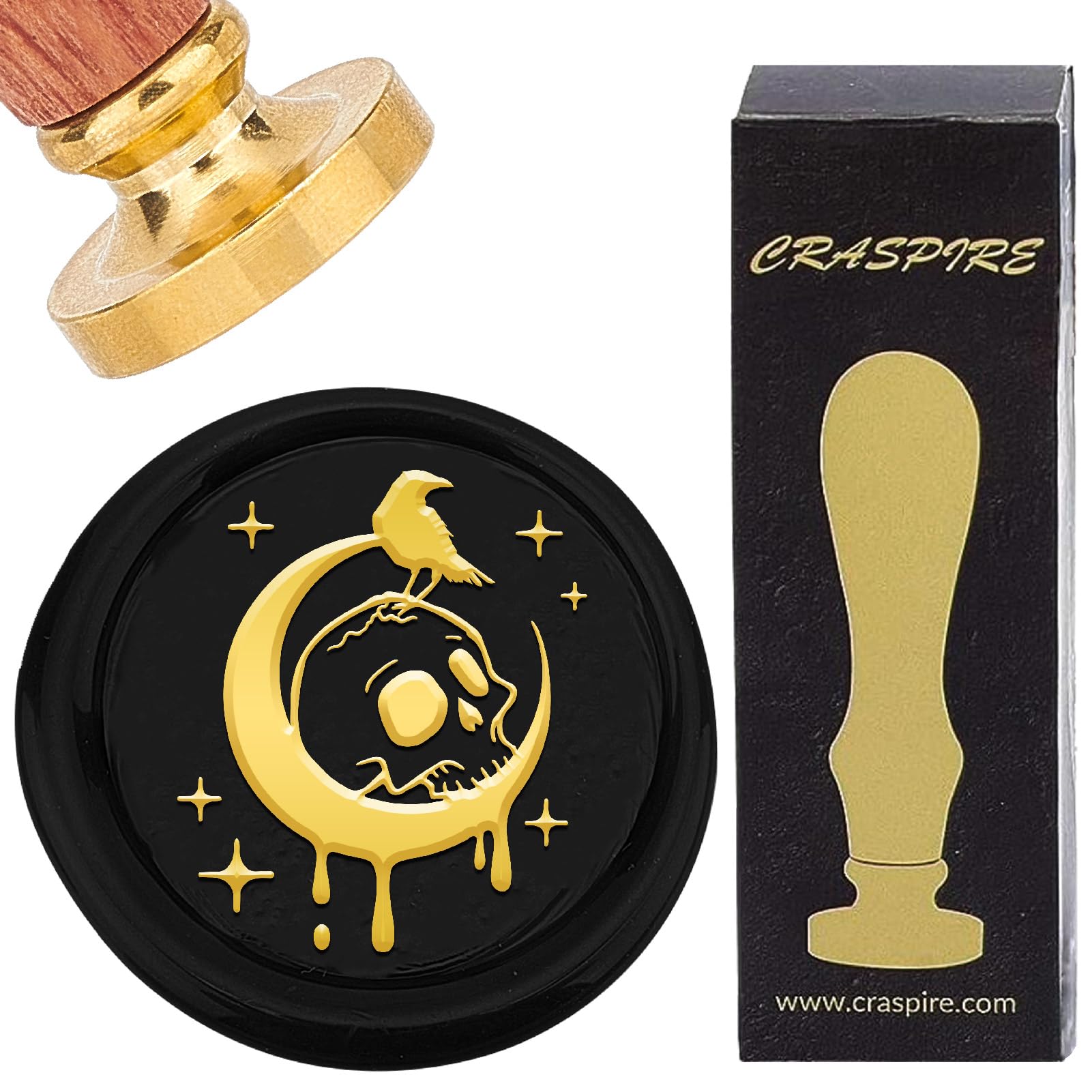 CRASPIRE Sellos de Cera de Calavera de 30 mm Sello de Cera de Sellado Gótico Retro Vintage de Halloween Cabeza de Latón Extraíble con Mango de Madera para Fiestas de Cumpleaños Manualidades