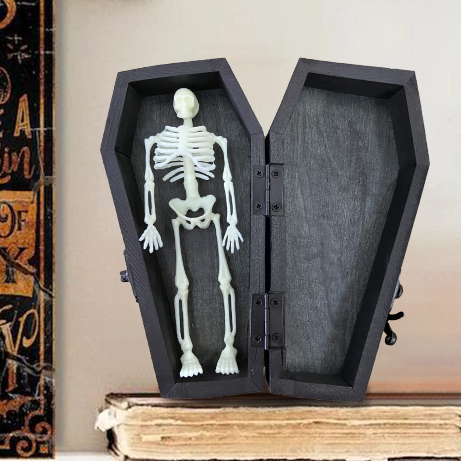 Halloween Tischdekoration – Bewegliches Skelett Im Sarg Mit Blumen, 30,5 Cm, Gruselig & Lustig