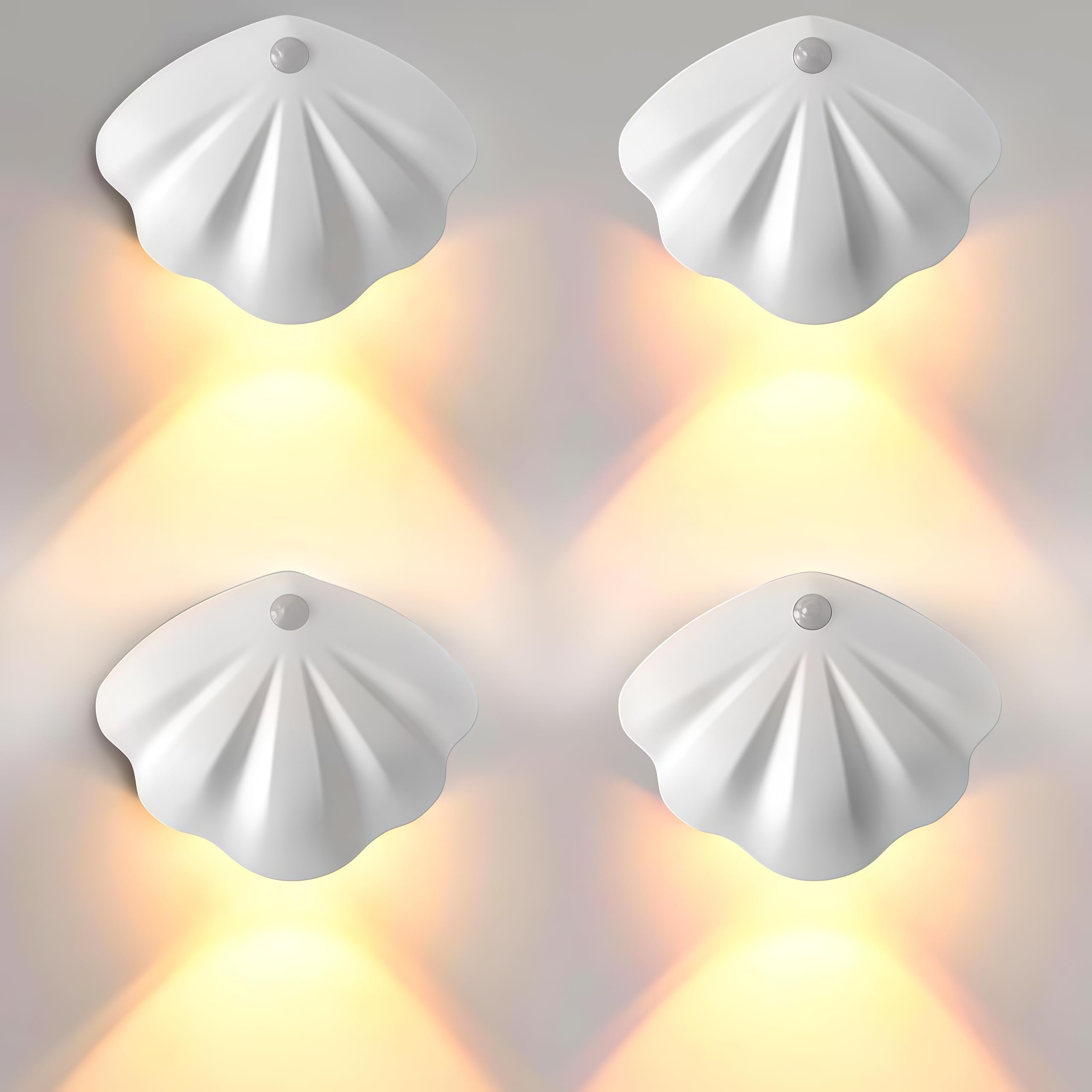 Sensor Night Light Luce notturna a conchiglia Luce notturna ricaricabile da parete USB Luce notturna dimmerabile con sensore di movimento per scale, camera da letto (white, 4)