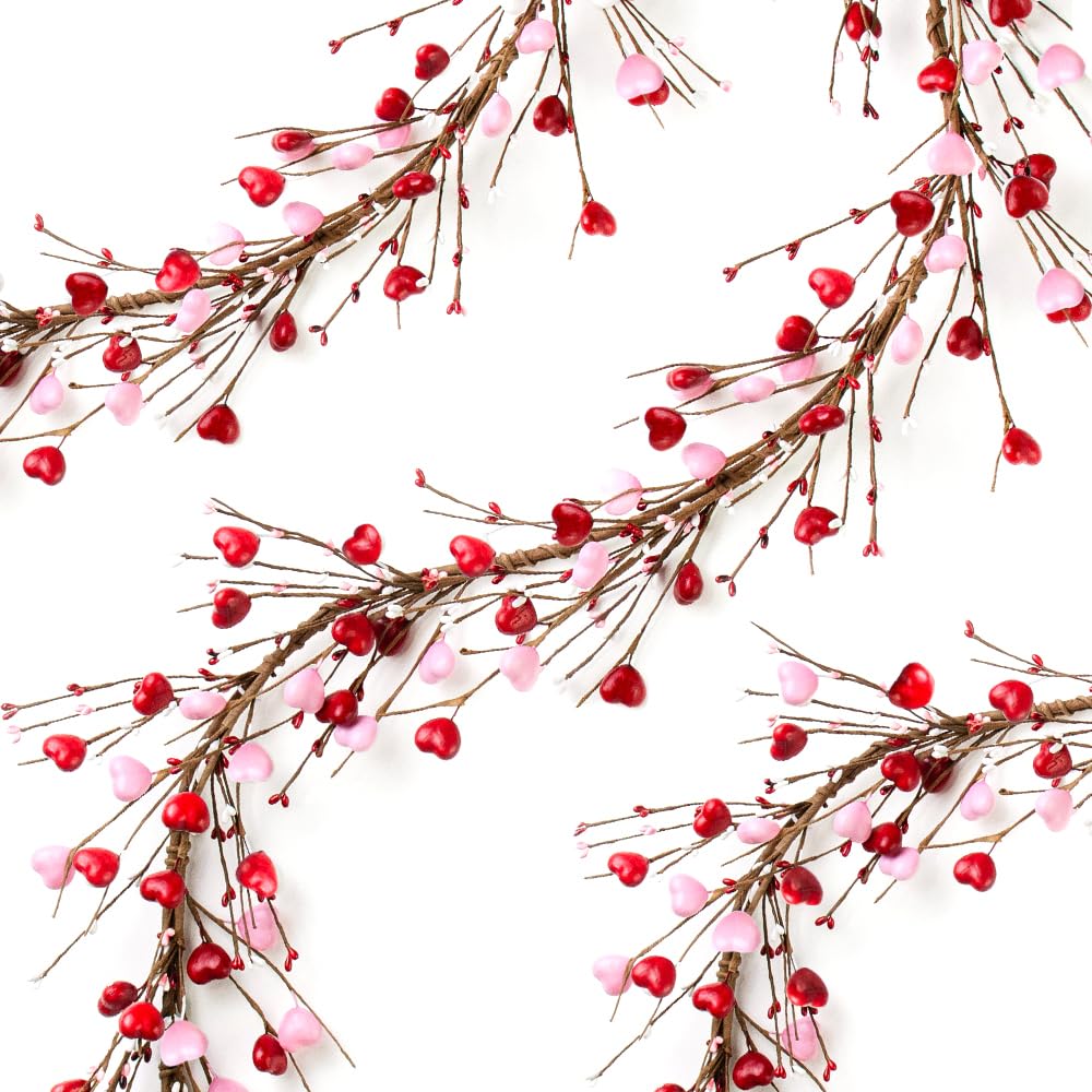 Künstliche Girlande, 1,5 m, rot-rosa-weißes Herz und Beeren, künstliche Girlande, Dekorationen für Valentinstag, Frühling, Hochzeit, Party, Heimdekoration