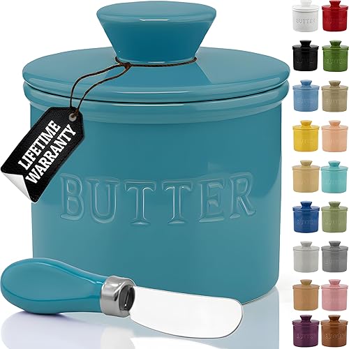 Miniatura 28 de Priority Chef Recipiente para Mantequilla con Tapa y Línea de Agua, Plato Francés de Cerámica para Mantequilla para Dejar en la Encimera, Gris Claro