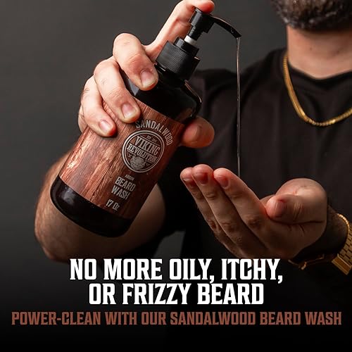 Vista 3 de Viking Revolution Juego de acondicionador para barba y lavado de barba con aceites de argán y jojoba, suaviza y fortalece, aroma natural de sándalo