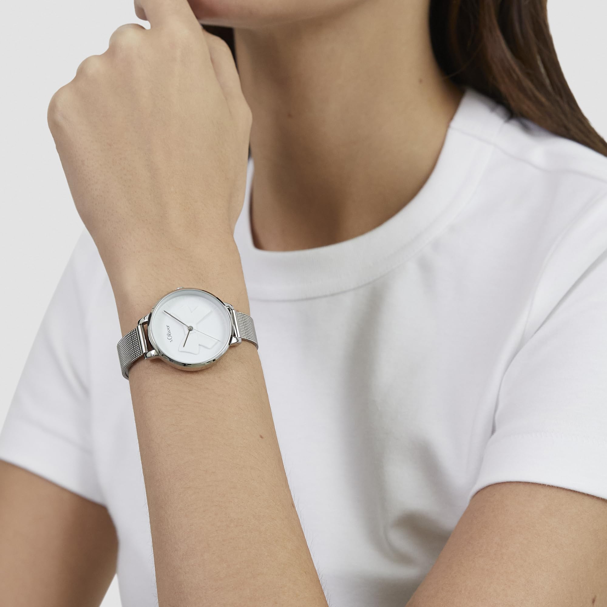 s.Oliver Zegarek damski - okrągły - srebrny - 34 mm - elegancki zegarek damski z metalu z mechanizmem kwarcowym - wodoszczelny 3 ATM - odporny na zarysowania