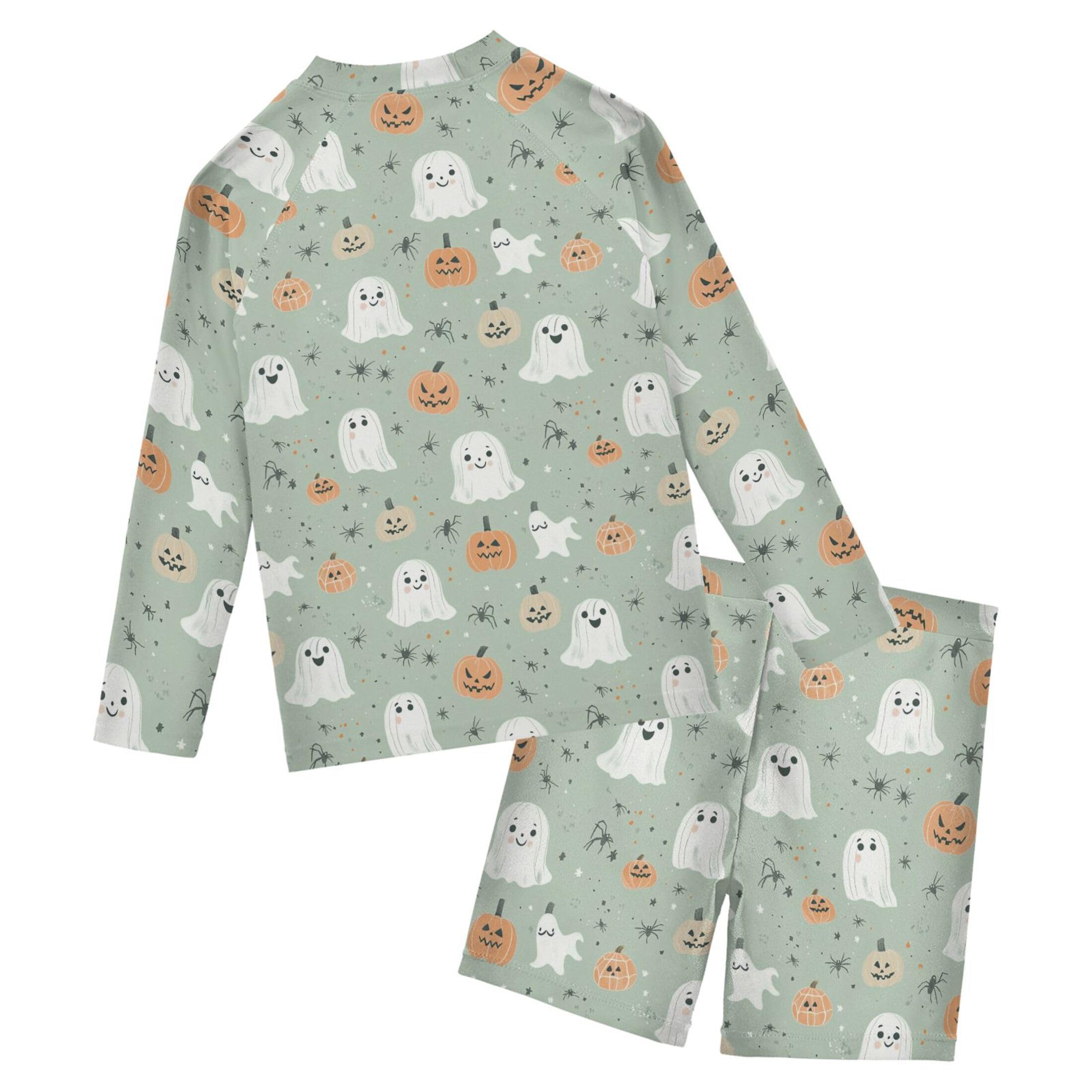 Halloween Ghosts Pumpkin Toddlers and Baby Boys' Swimsuit Trunk and Rashguard Set B0405048