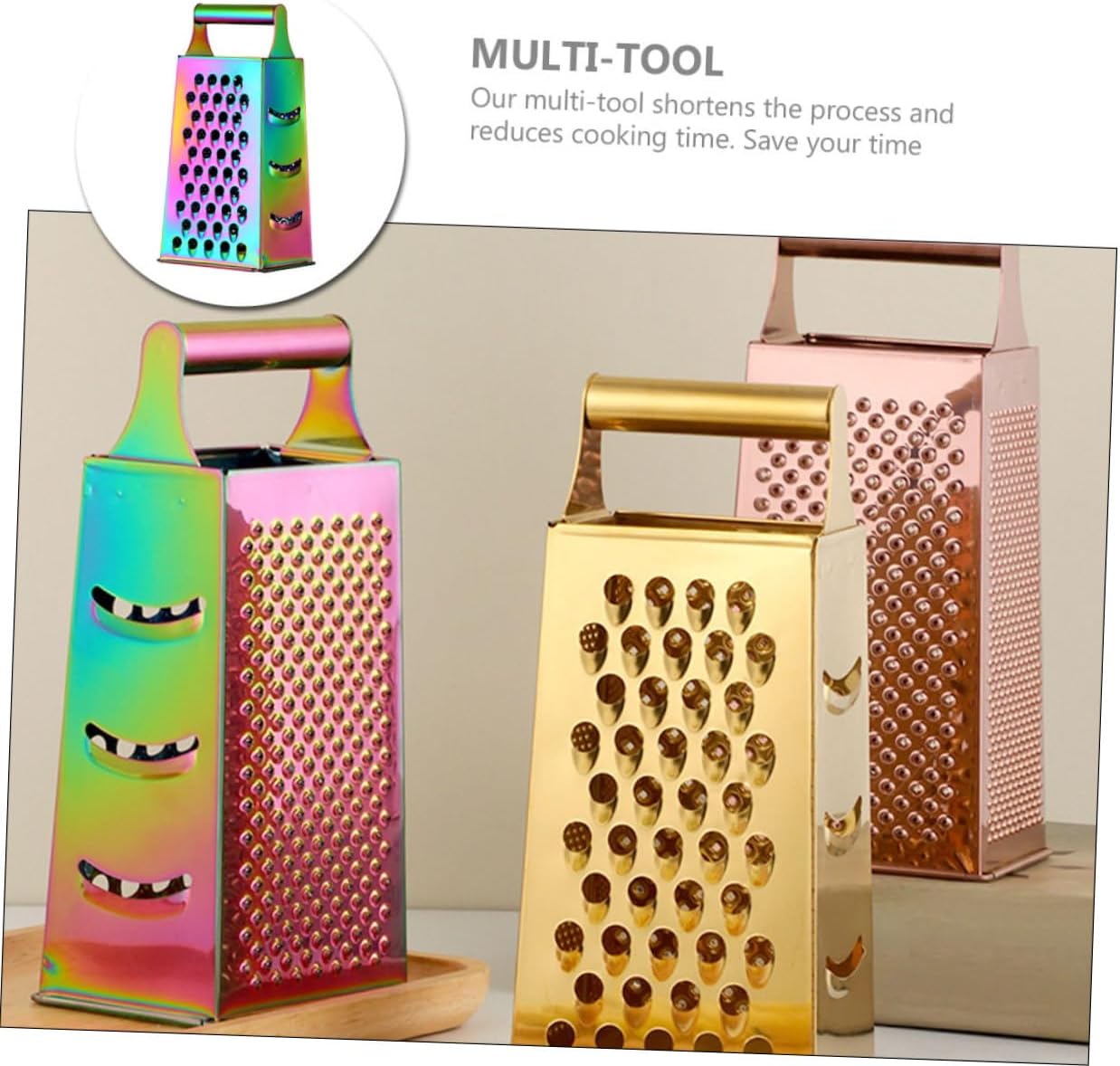 Stainless Steel Kitchen Grater with Non Slip Handle, Multi Use