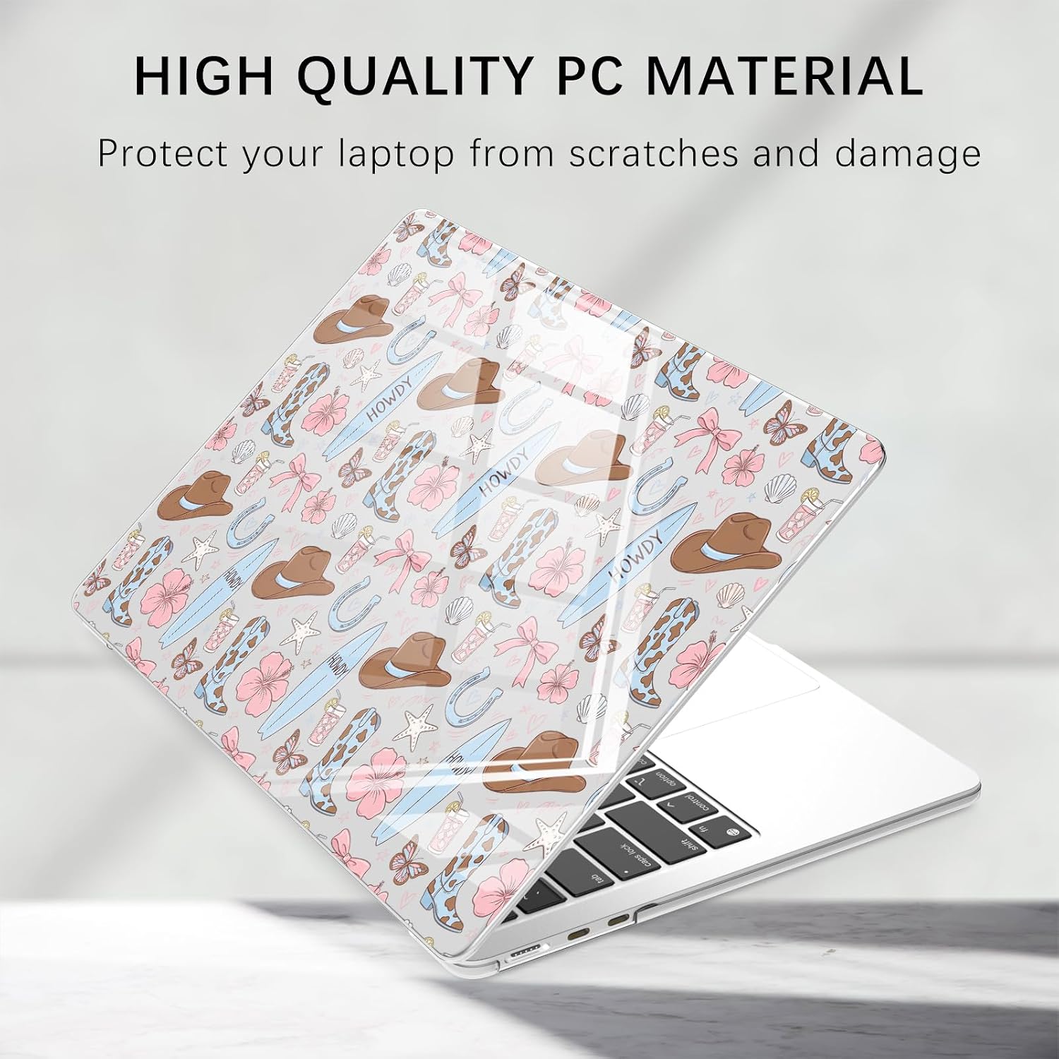 Compatible with MacBook Air 15 inch Case M5 M4 M3 M2 2026-2023 Release A3448 A3241 A3114 A2941, Western Cowboy Flower Bow Protective Hard Shell Clear Cover for Mac Air 15.3 inch