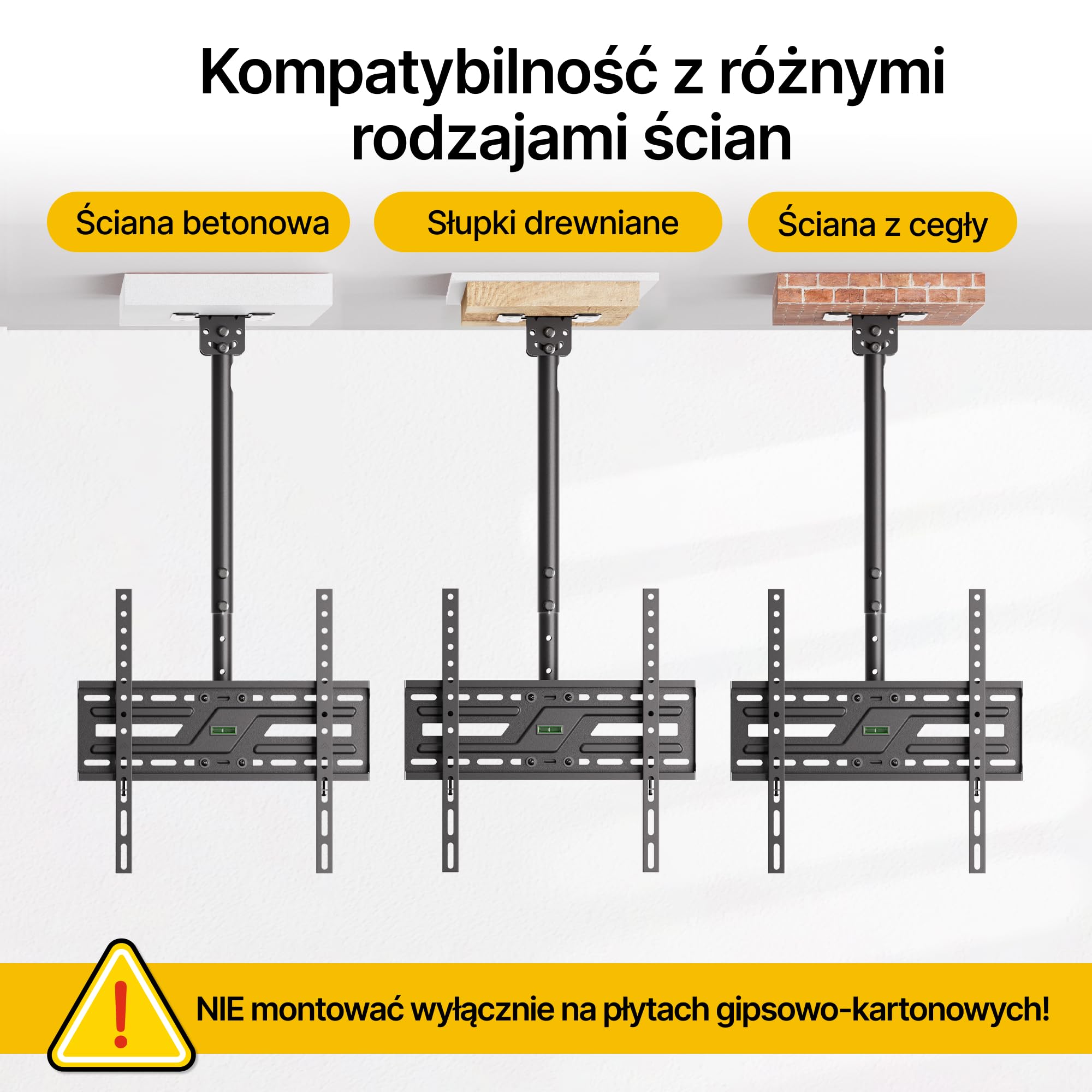 monTEK Uchwyt sufitowy pod telewizor 37-75" | Możliwość pochylenia i wychylenia, Do 50 kg, Regulacja wysokości, Płaski dach lub dach skośny