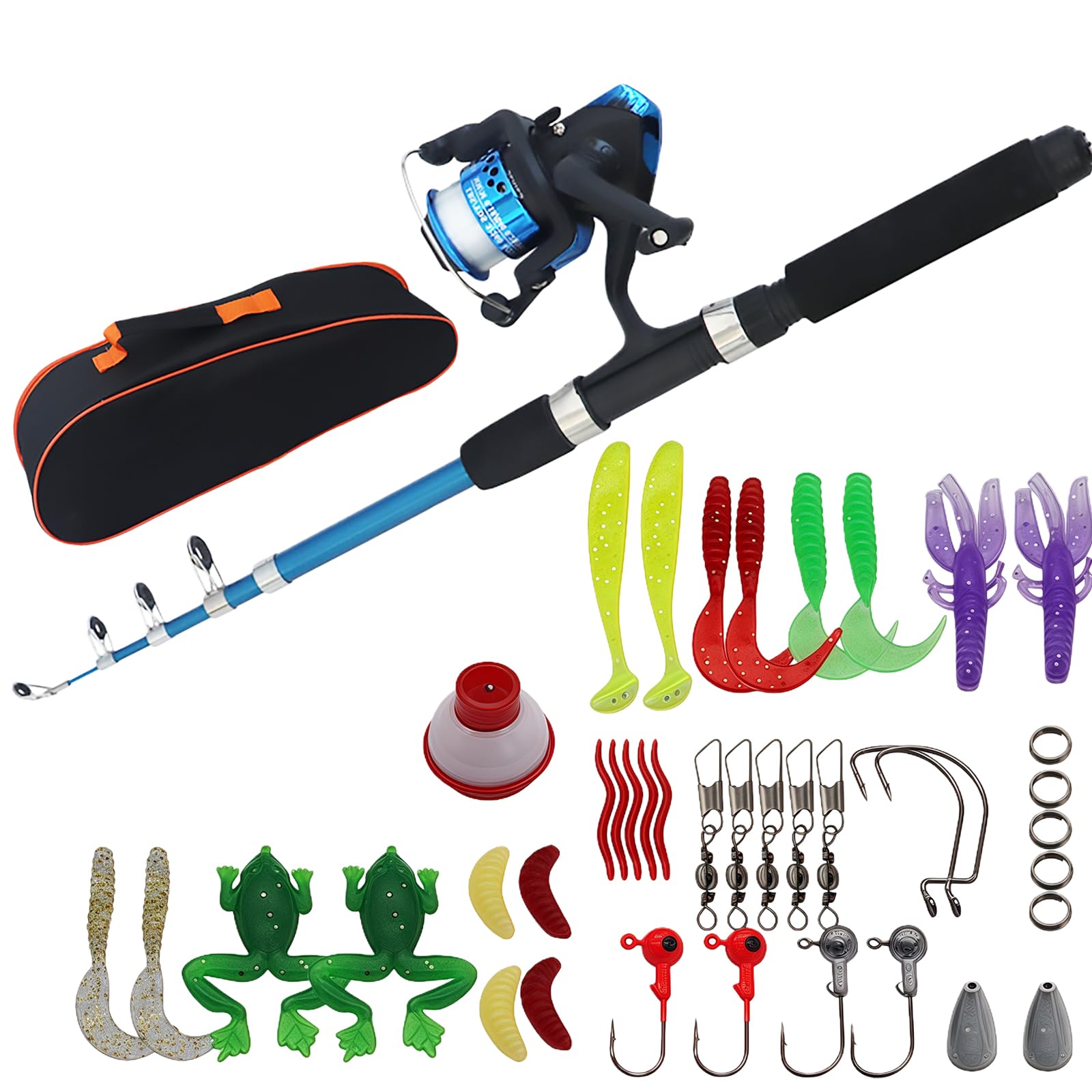 Kit De Pêche pour Enfant: Kit De Canne à Pêche Télescopique, avec Moulinet, Leurres Et Sac De Transport, 1.5m Combo Télescopique Canne Et Moulinet, Canne à Pêches pour Débutants (Bleu)