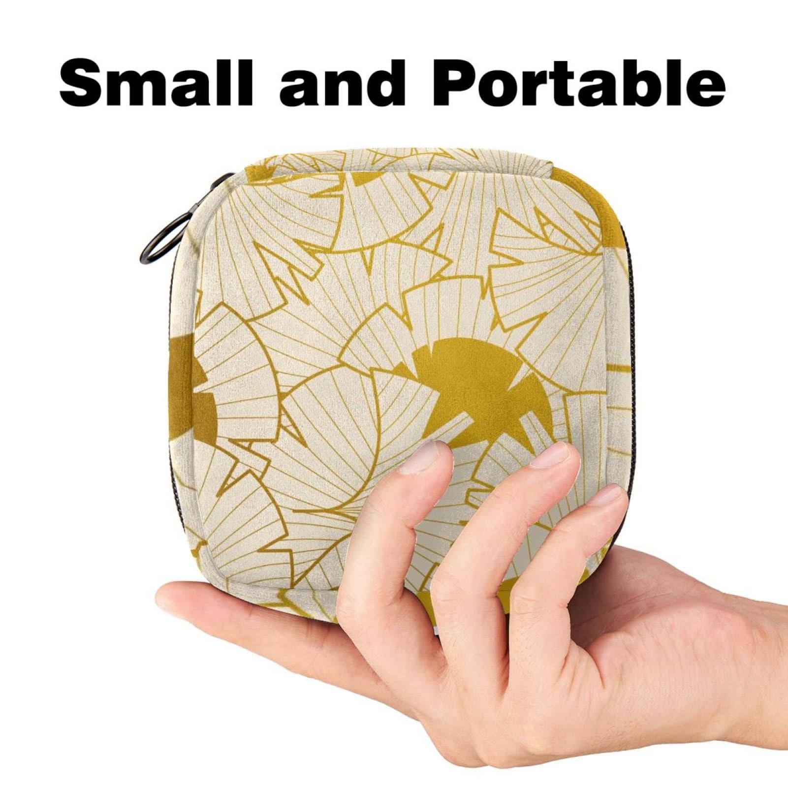Sanitary Napkin Storage Bag Menstrual Cup Pouch Girls Travel Large Capacit Makeup Sanitary Pads Organizer, Art Golden Leaf