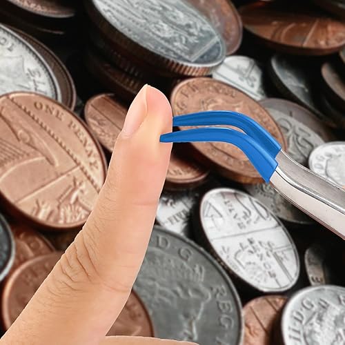 Vista 23 de Juego de 2 pinzas con puntas de goma, puntas planas dobladas y rectas, pinzas recubiertas de PVC para sellos, monedas, joyas, manualidades, verde.