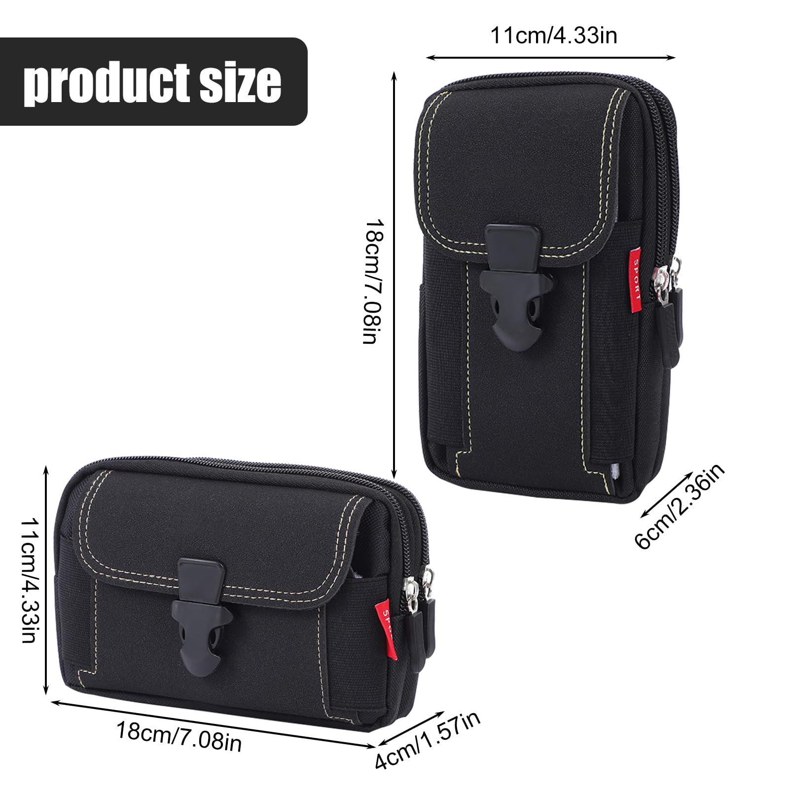 Image secondaire de WIYETY Sacoche Ceinture Telephone Noir: 2 Pièces Sacoche Ceinture Homme, Étui de Ceinture Pochette Téléphone Holster, Gadget Sac