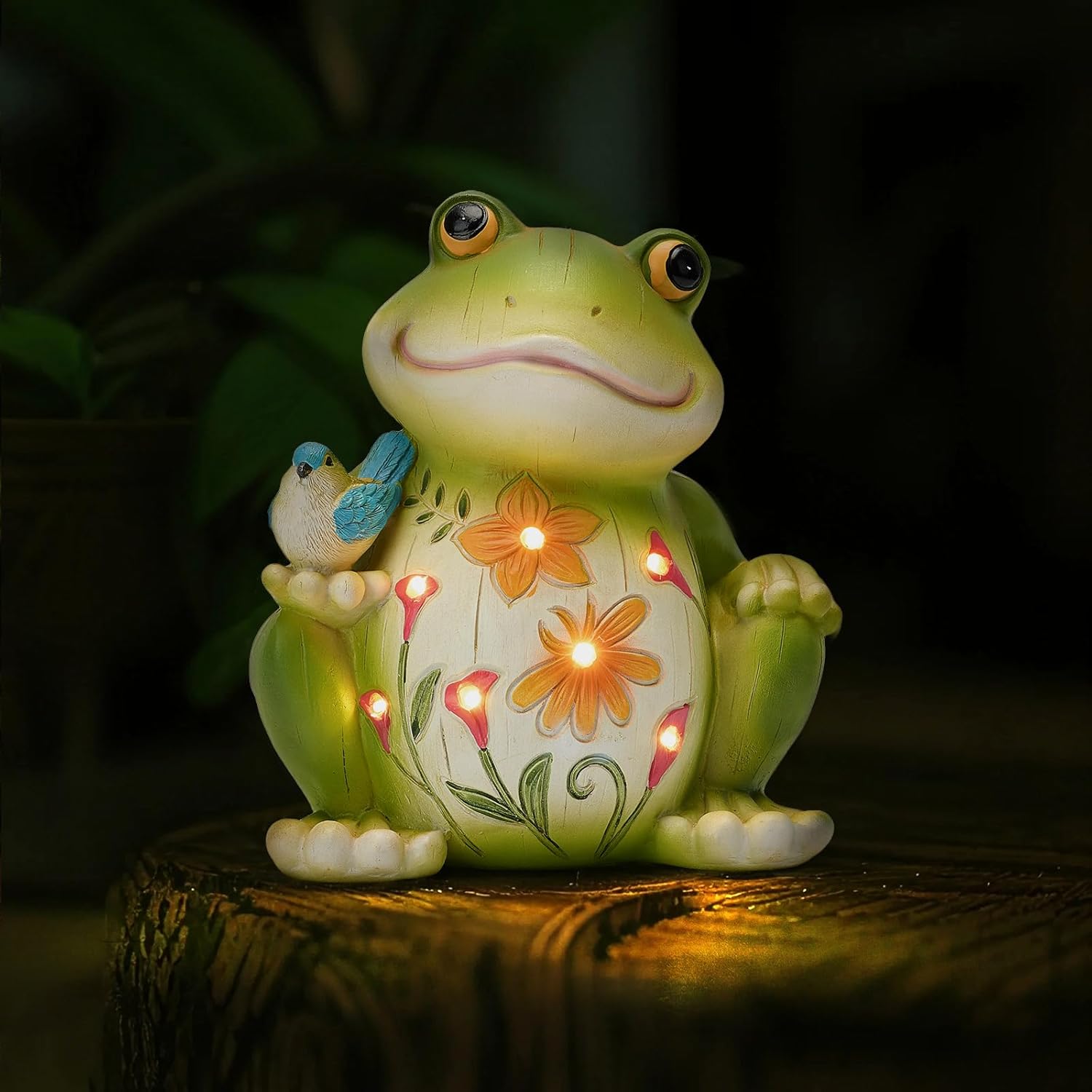 Solar Garden Frog Decor Outdoor Statue - Frog with LED Waterproof Sculptures Lights, Cute Pond/Yard Statues Outside Decoration, Home, Lawn, Patio, Resin Animal Ornament, Women/Gardening Gift - Image 3