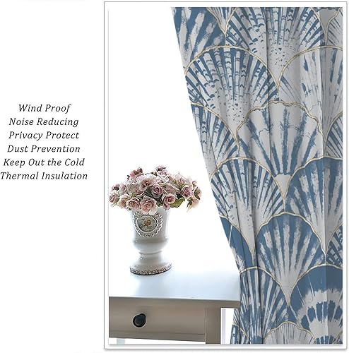 Miniatura 4 de Cortina de dormitorio con textura de conchas marinas oceánicas, diseño de ondas japonesas, cortinas opacas con bolsillo para barra, cortinas para