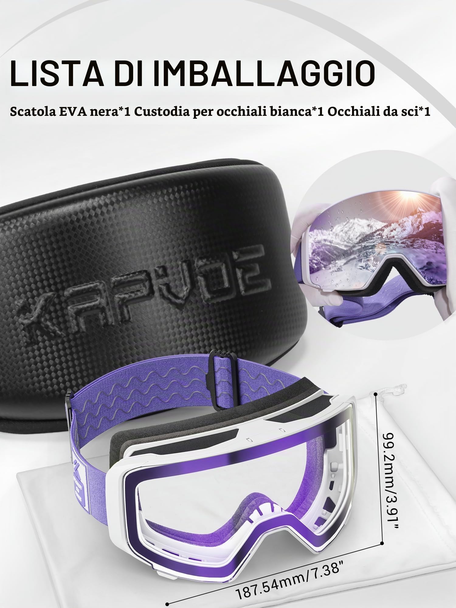 KAPVOE Maschera da Sci con Lente Magnetica Ribaltabile UV400 K724 | Antinebbia e compatibile con casco per uomo, donna e ragazzi; ideale per sci, snowboard e pattinaggio su ghiaccio