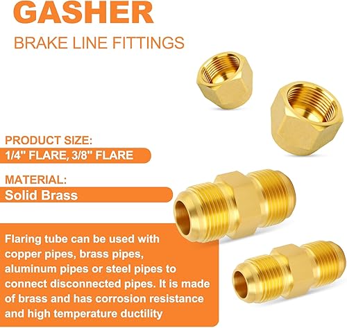 Miniatura 106 de GASHER 10 piezas de latón SAE 45 grados Flare Tube Fitting, 1/2" Flare Nut Aire Acondicionado Tubo de cobre Extensión de tubo de cobre a tope Tuerca