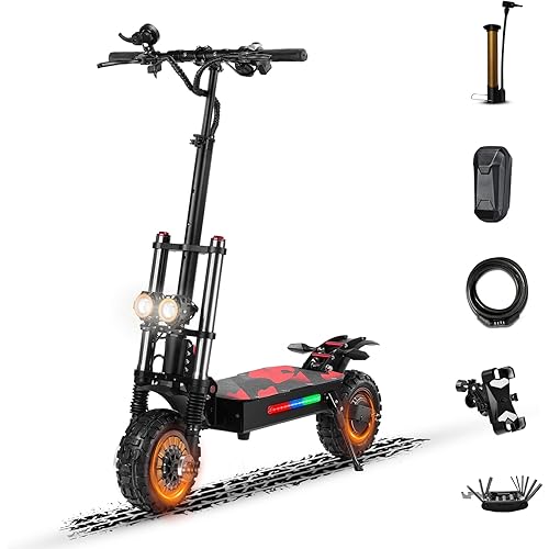 Electric Scooter for Adult,6000w Dual Motor Up to 55mph,60V38Ah Lithium Battery，Range to 80Miles 11 Inch Tubeless Off Road Tires 800lbs Max Load Fast Electric Scooter with seat Black