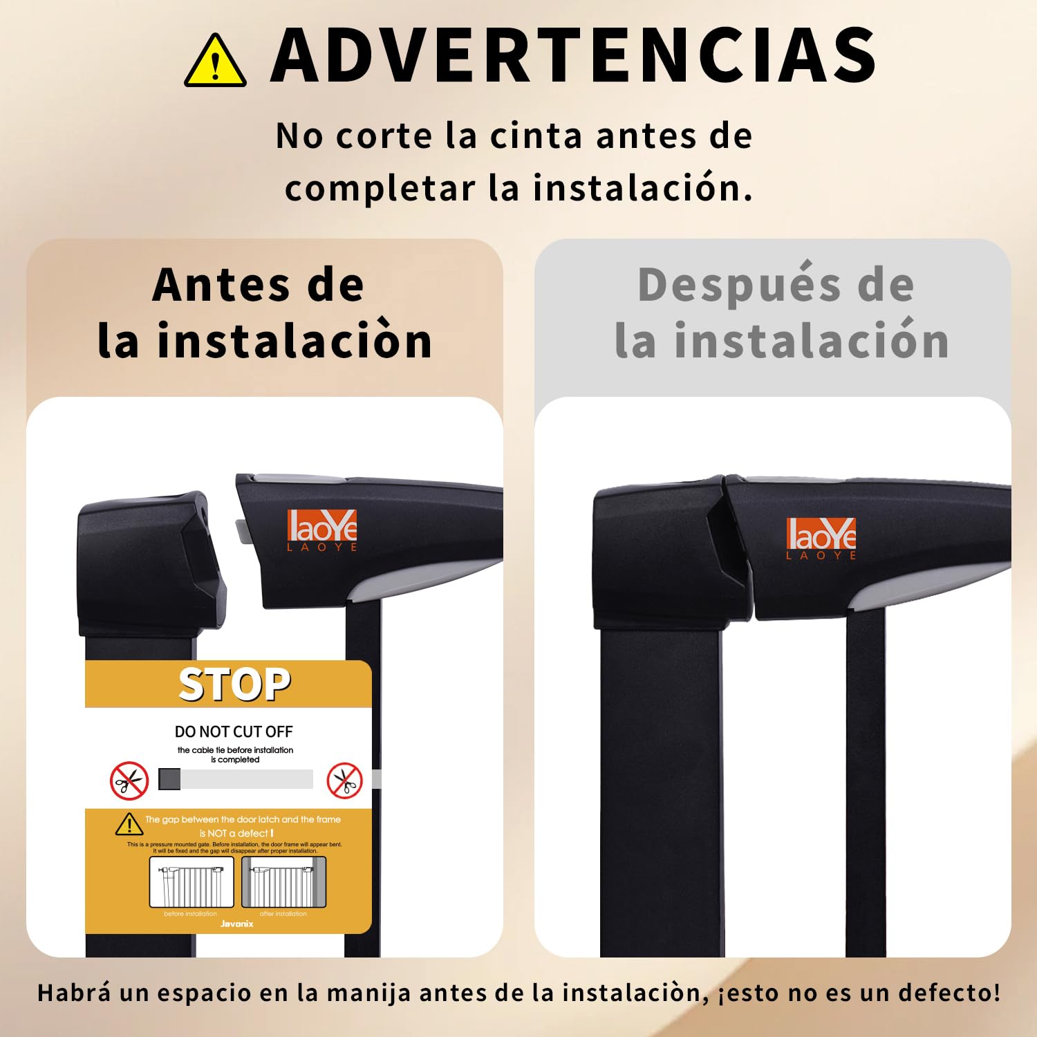 LAOYE Puerta de seguridad de 92cm altura sin taladrar, barrera para puertas 75–124cm con 3 extensiones, barrera para bebés y mascotas con cierre automático parada a 90°, para niños, perros gatos–Negro