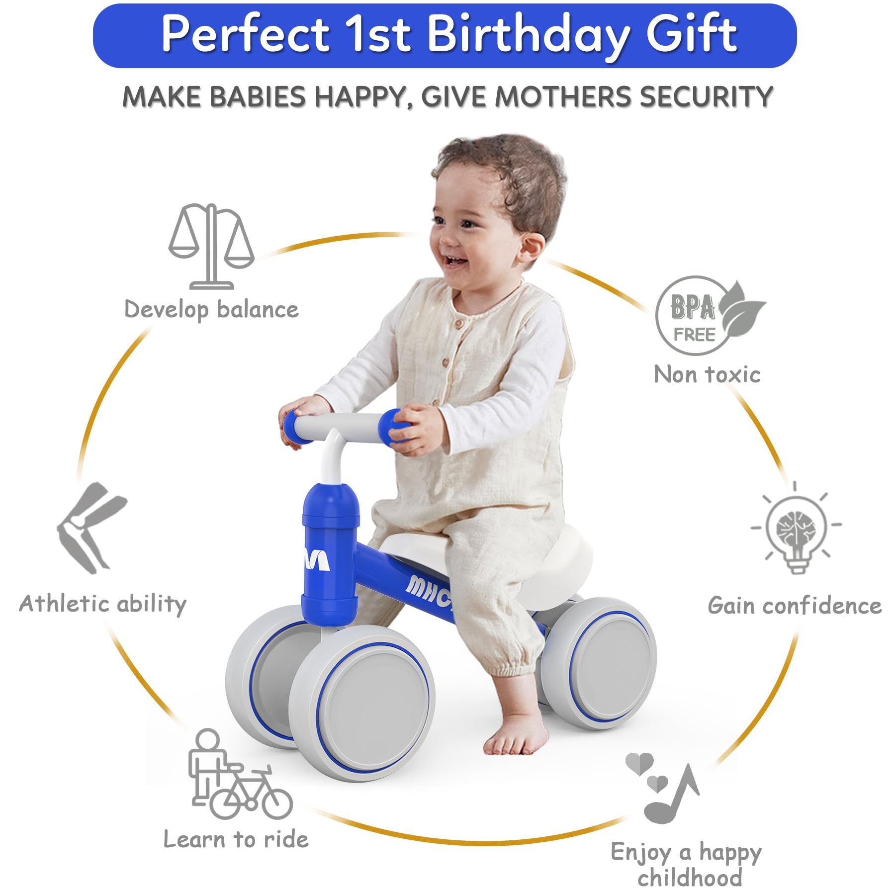 MHCYLION Bicicletta Senza Pedali per 1-2 Anni Baby Walkers regalo per ragazzi e ragazze Giocattoli Regali per Bambini Bicicletta Equilibrio Bambino