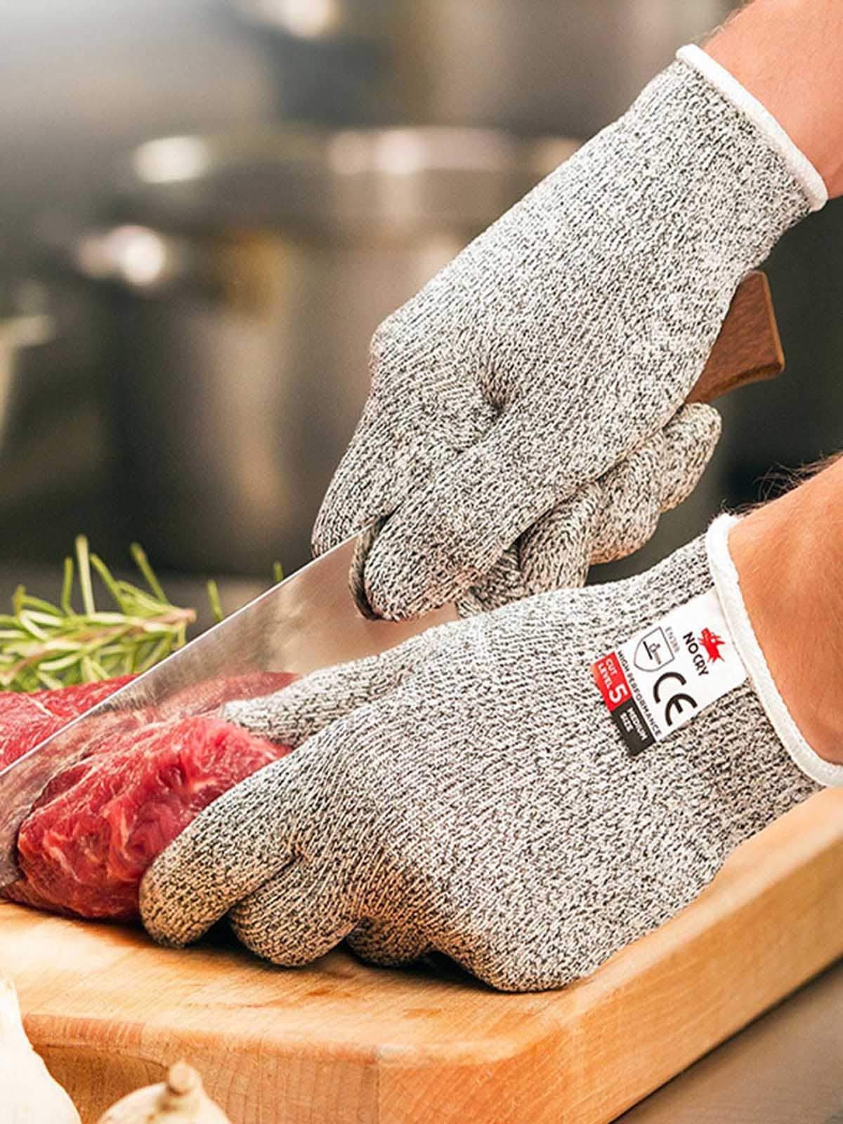 Guantes anticorte Guantes anticorte grises, guantes de trabajo de seguridad multifuncionales con aislamiento térmico, utilizados para tallar vidrio y cortar vidrio, fáciles de limpiar (tamaño: ex