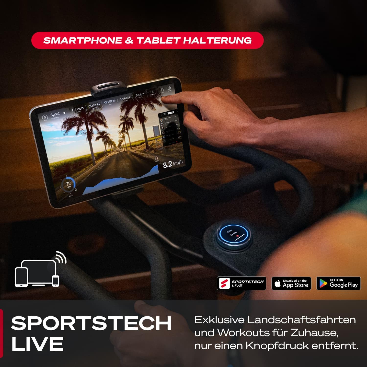 Sportstech sBike Lite Premium Heimtrainer Fahrrad Ergometer Speedbike, mit 16,5 kg Schwungrad, Magnetbremse & Wattanzeige, Indoor Cycling Bike, App-kompatibel Hometrainer, LED-Pulsanzeige, bis 150 kg