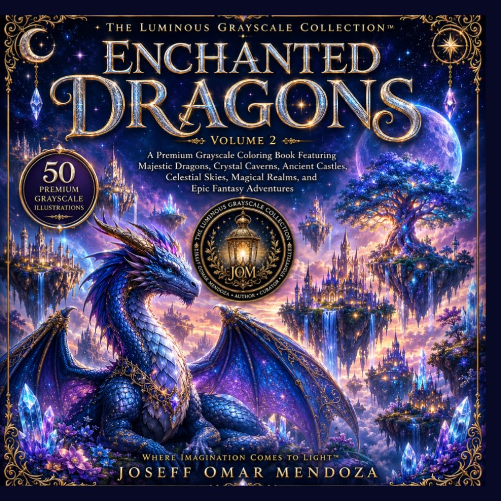 Enchanted Dragons: A Premium Grayscale Coloring Book Featuring Majestic Dragons, Crystal Caverns, Ancient Castles, Celestial Skies, Magical Realms, ... (The Luminous Grayscale Collection)