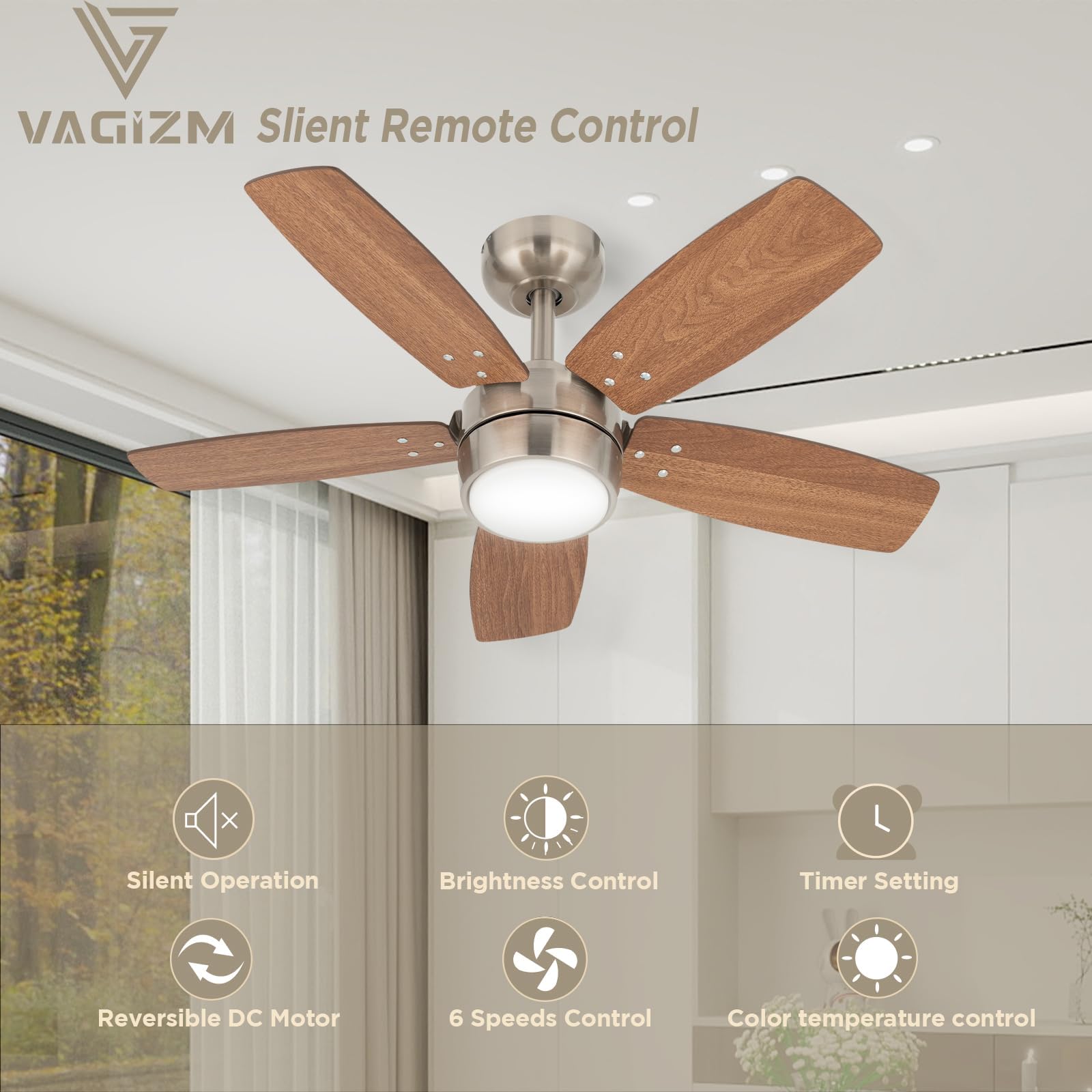 Deckenventilator 91 CM für Kleine RäUme: Moderne Ventilatoren mit Dimmbarer Lichtfernbedienung – Umkehrbar, Leise mit 6 Geschwindigkeiten für Kleine Schlafzimmer - 230V