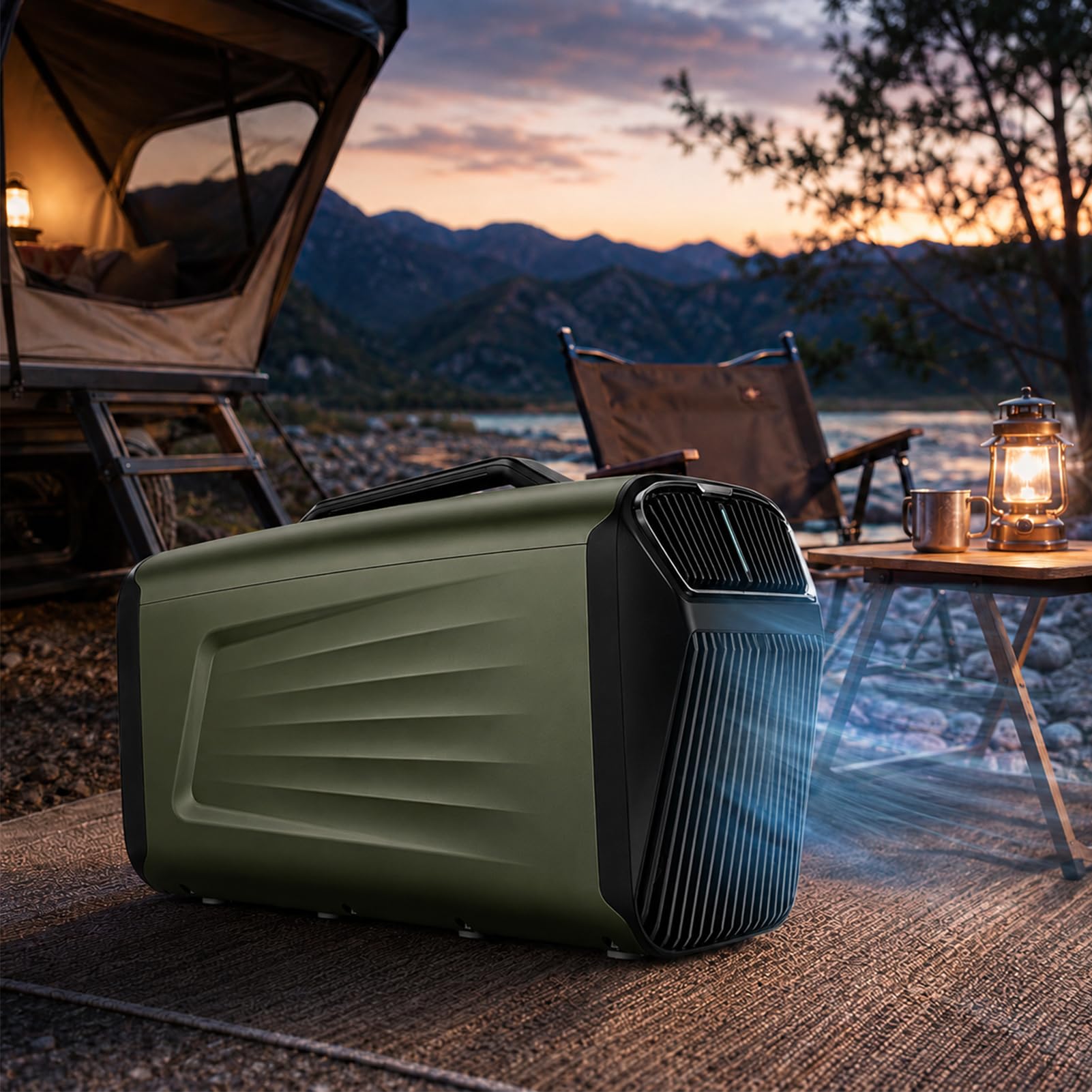 Aire Acondicionado Portátil de Viaje 5200 BTU, Climatizador Compacto 12V/24V/220V Silencioso 400W para Tienda Camping Caravana Camper, 4-en-1 Frío Deshumidificador, Enfriamiento Rápido