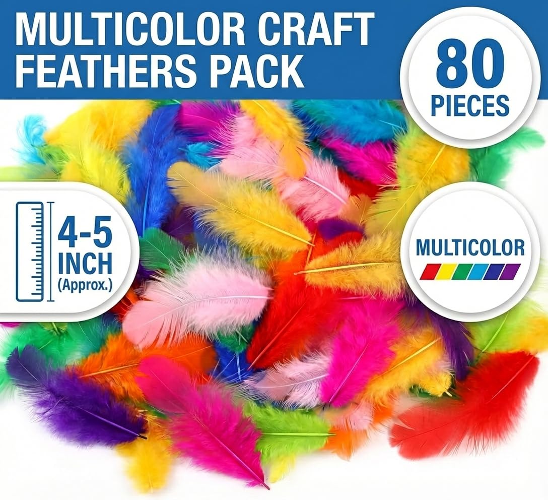 Asian Hobby Crafts Natural Dyed Feathers for DIY, Crafts Project, Dream Catcher Making, Projects Earrings Colourful for Kids | Pack of 10 Colors |250 Pieces |25 Pieces Each Color |4-5 Inch Approx. 1