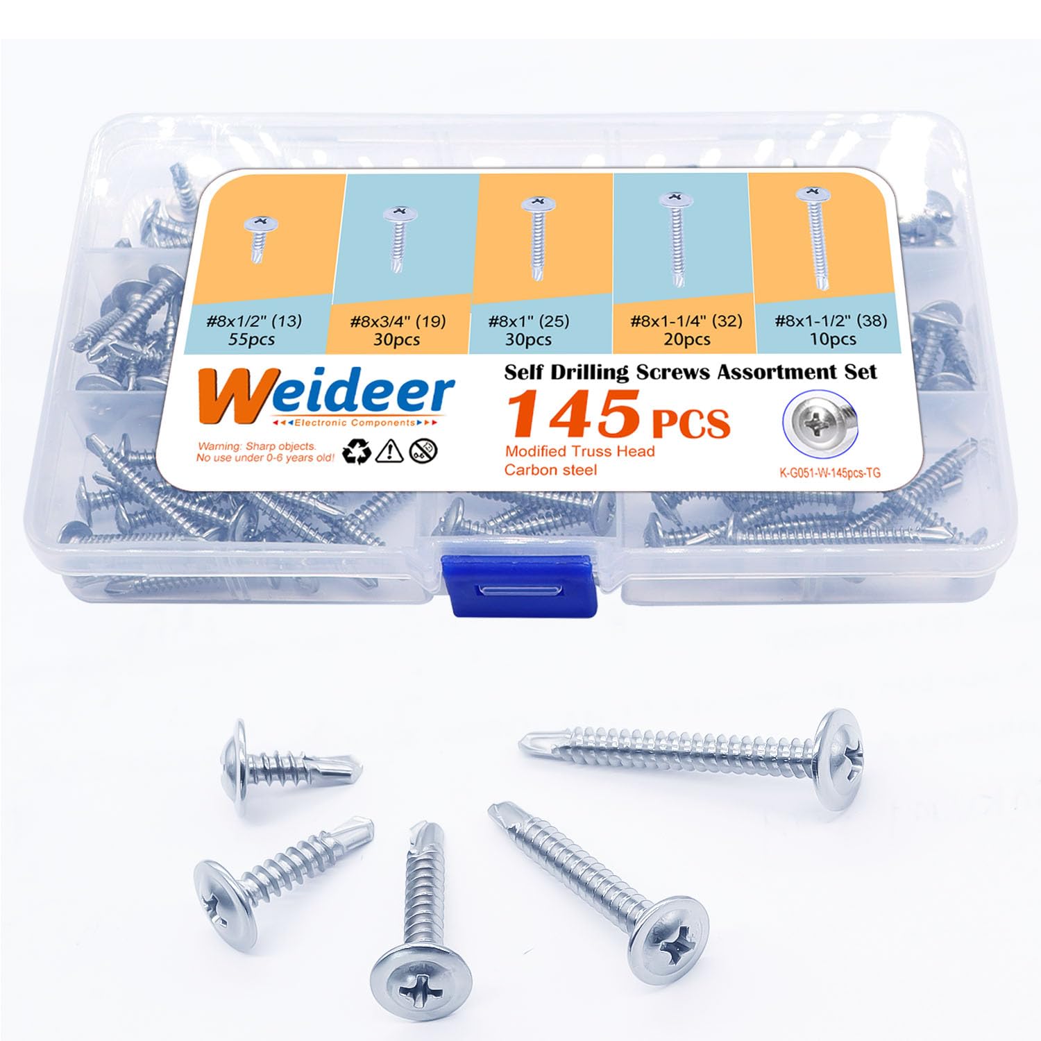 145-Piece #8 Self-Tapping Screw Assortment Kit - Galvanized Truss Head For Metal, Wood, Plastic - View #13