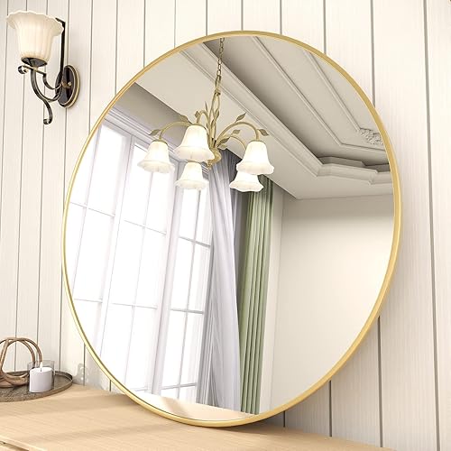 BEAUTYPEAK 20 Inch Round Mirror, Gold Metal Frame Circle Mirror, Wall Mirror for Entryway, Bathroom, Vanity, Living Room, Gold Circle Mirror