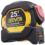 LEXIVON 25Ft/7.5m AutoLock Tape Measure | 1-Inch Wide Blade with Nylon Coating, Matte Finish White & Yellow Dual Sided Rule Print | Ft/Inch/Fractions/Metric (LX-205) AutoLock 1-Pack
