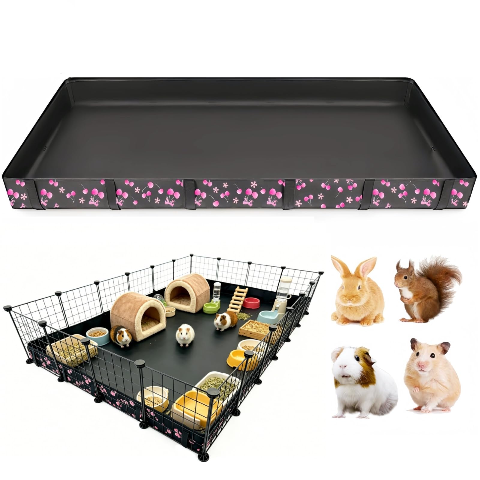 DZWLKJ Guinea Pig Cage Liner,Washable Tarp Bottom Base,Cherry Graphic,48"x72", Reusable for Rabbit, Chinchilla, Hedgehog, Ferret & Other Small Animals.