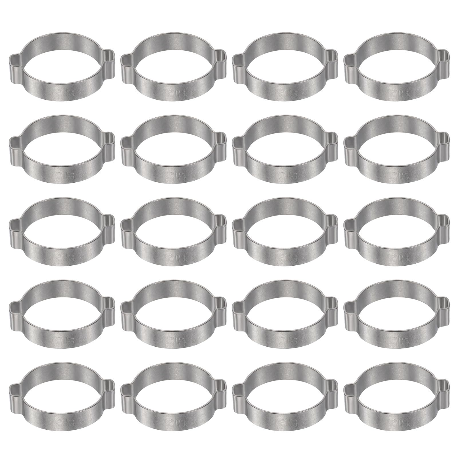 sourcing map 20pcs Double Ear Hose Clamp 34-37 mm 304 Stainless Steel Hose Clamp Double Ear O Clips Crimp Rings for Fuel Line Pipe Tube Fitting Connections, Silver