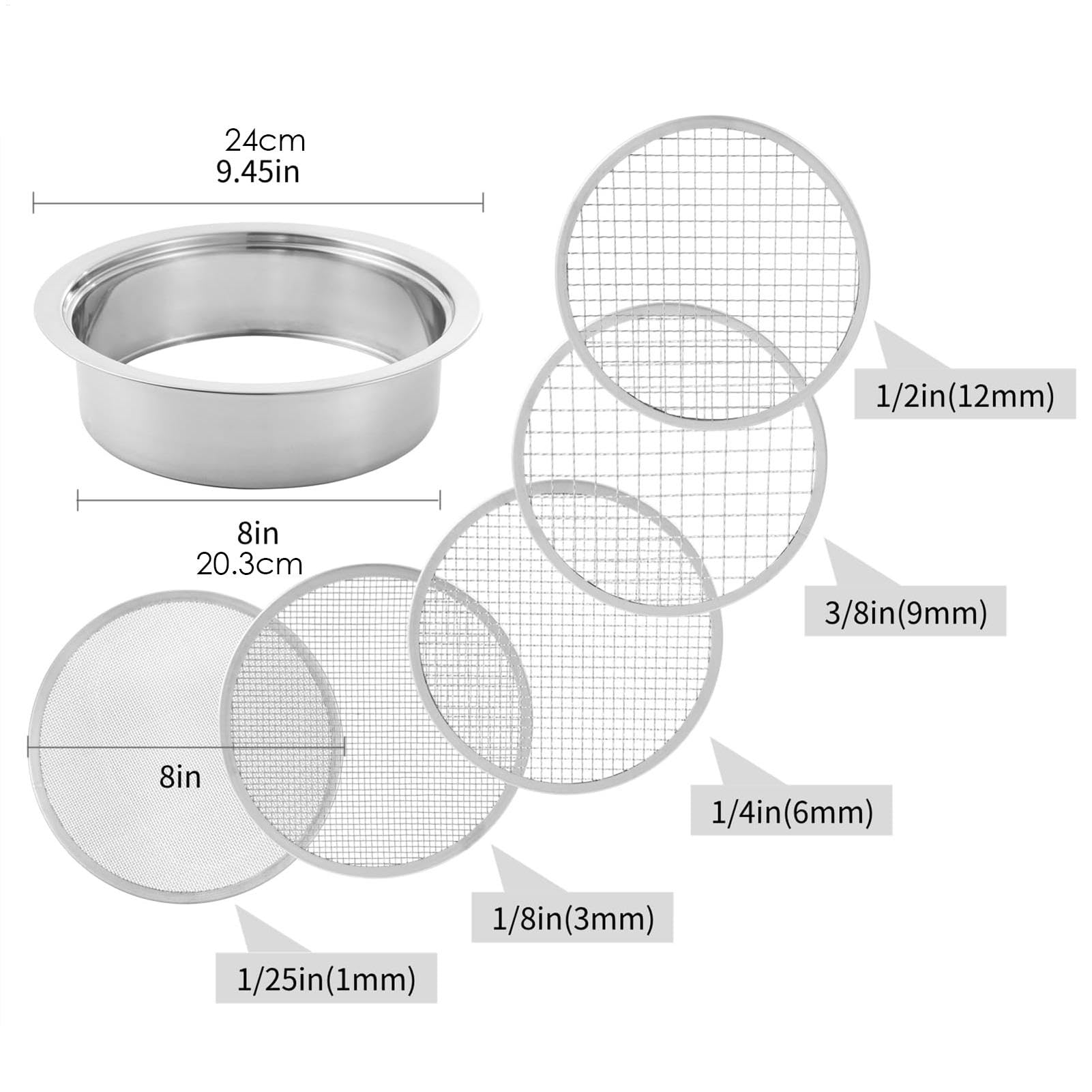 Sifter Dirt, Sifter Rock Sito ogrodowe Pellet Sifter z 5 wymiennymi | Zestaw sito i łopaty ogrodowej, 1/3/6/9/12mm.