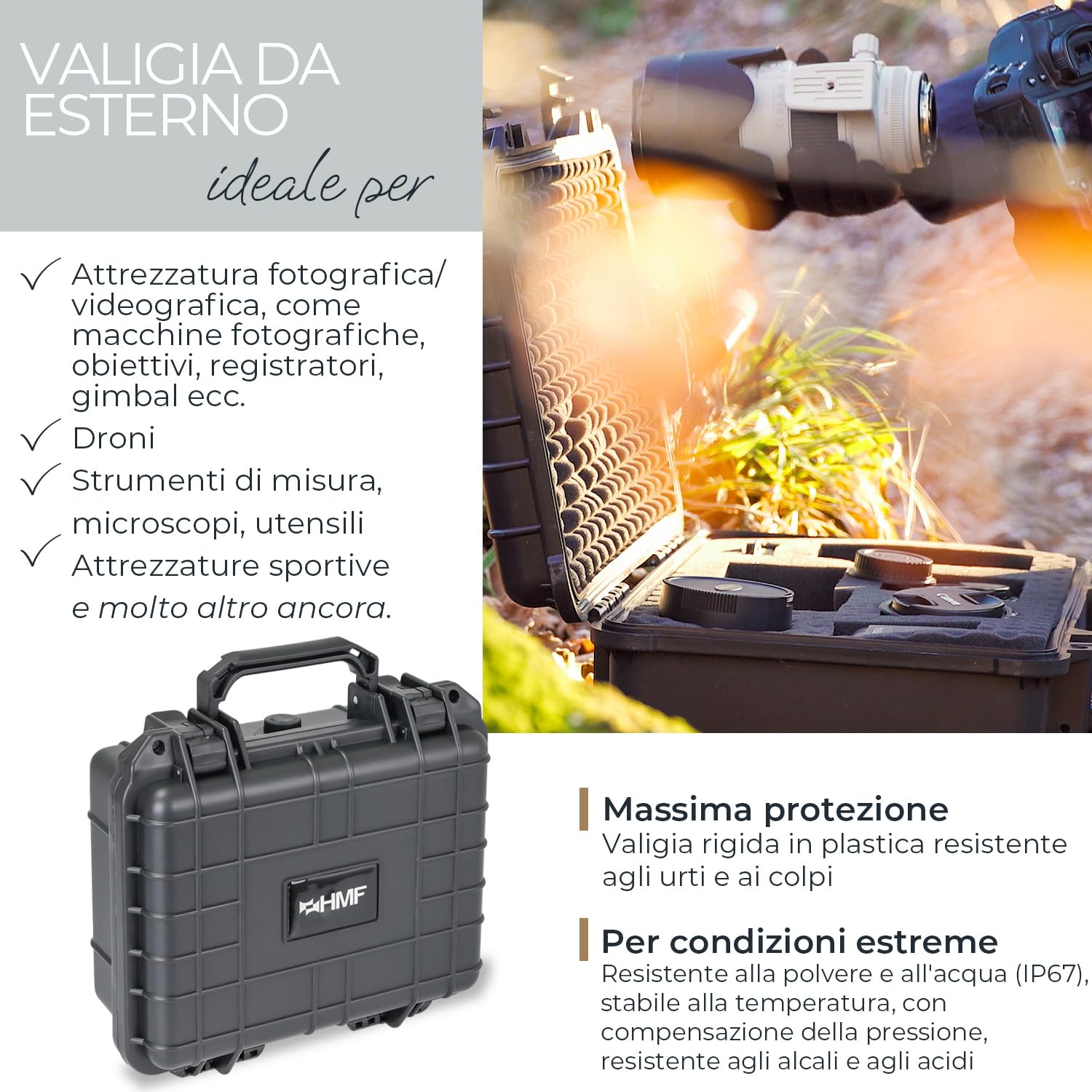 HMF Valigetta Fotografica Outdoor Custodia Rigida 27 x 24,5 x 13 cm