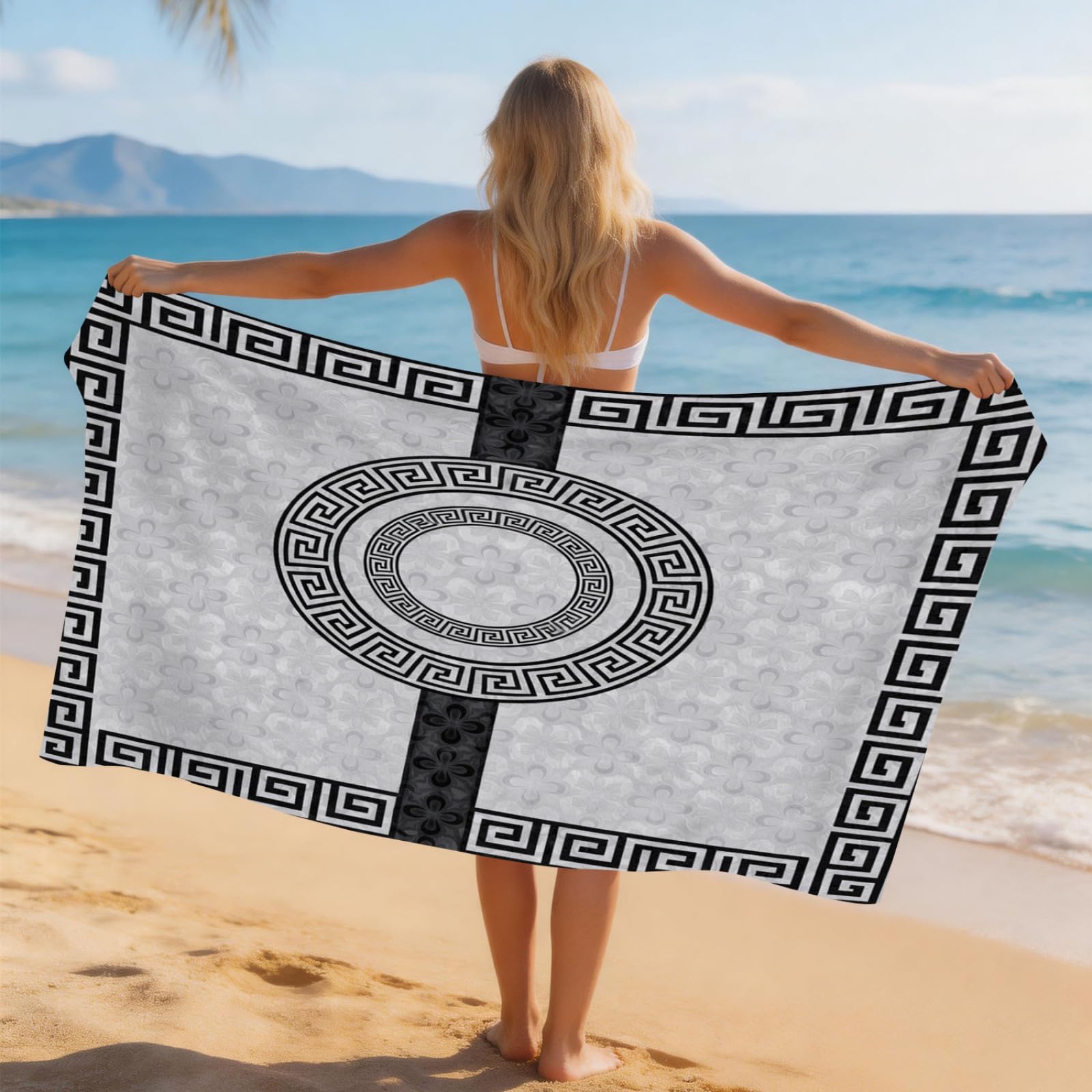 Generisch Toalla Playa 90X180 Patrón Gris Grande Toallas de Playa Microfibra Ligera Secado Rápido Sin Arena para Mujer Hombre Viajes Vacaciones Natación Camping