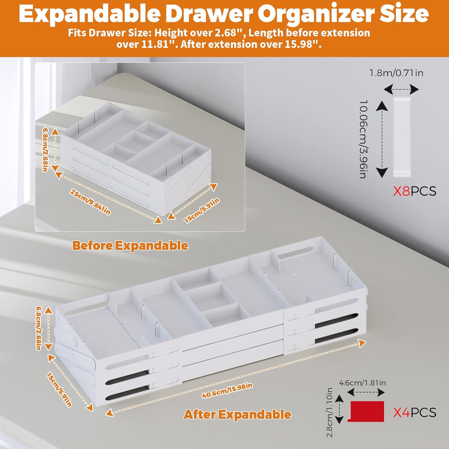 3 tier drawer organizer - expandable junk drawer organizer smart office supply organizer, folding drawer storage multi-level desk organizer for makeup,jewelry,kitchen storage (1 row 3 tier, white) white 1 row 3 tier
