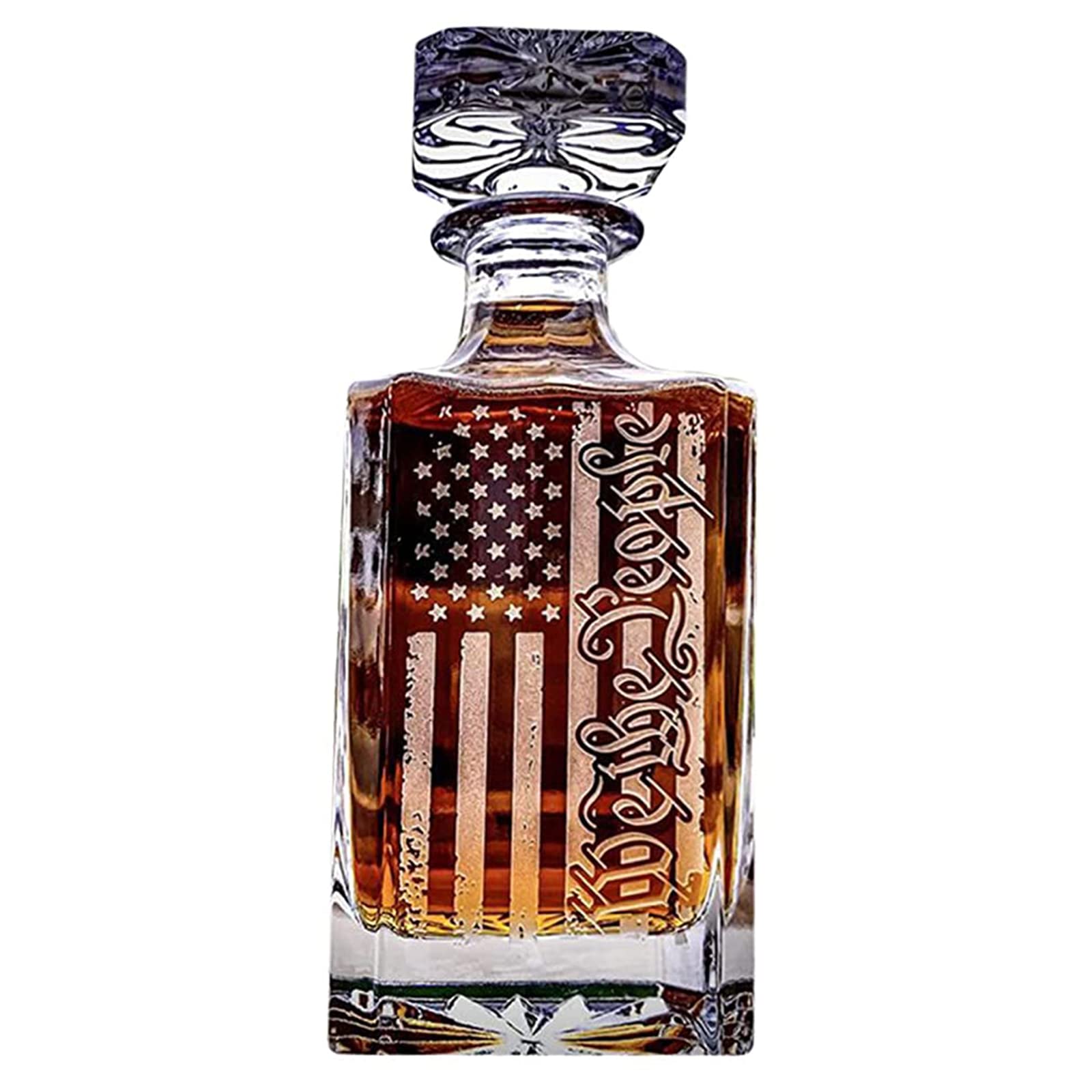 Nucelit Decanter Red Wine Decanter Engraved We the People Flag Glass for Liquor Whisky Bourbon or Wine Engraved Set