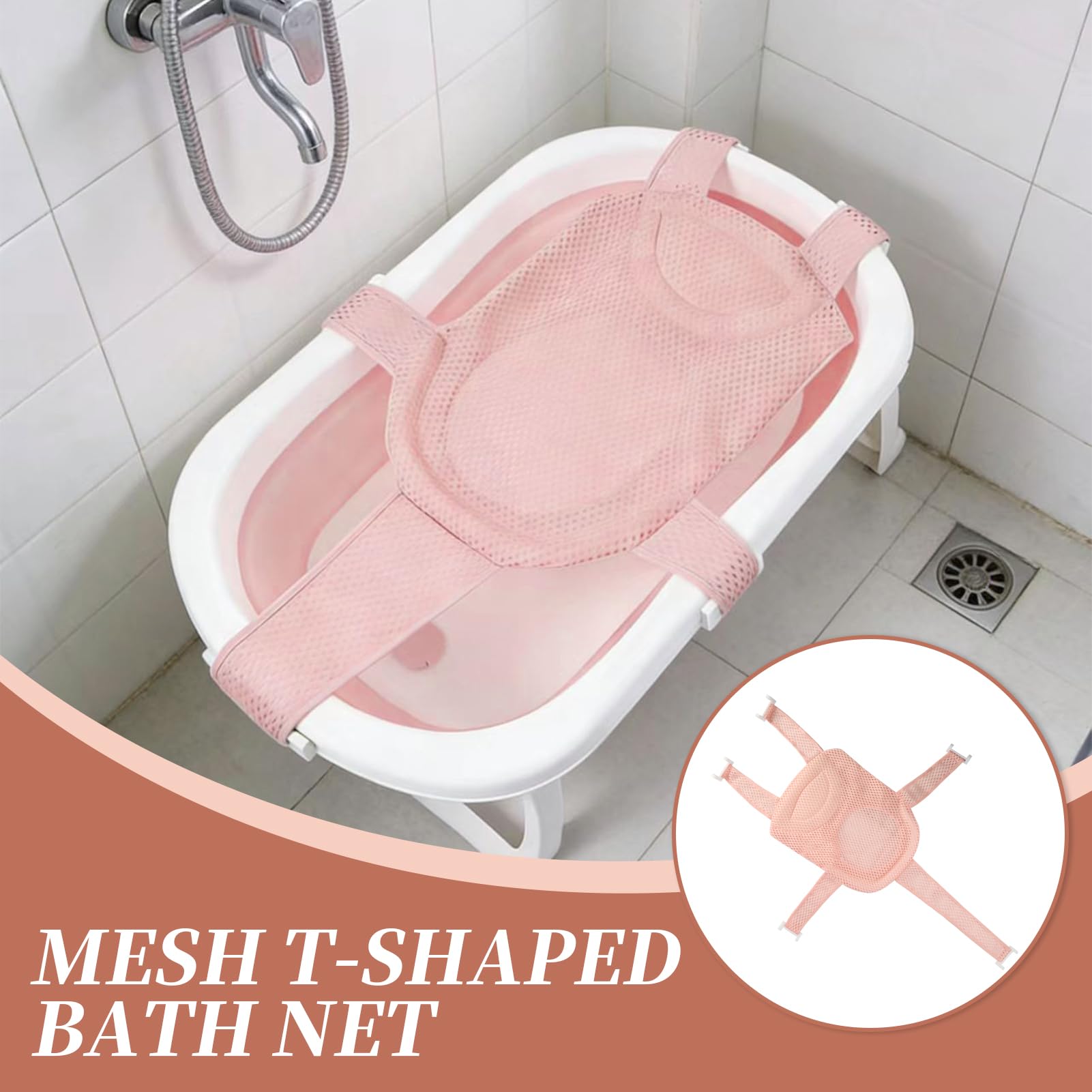 Une doublure de baignoire pour bébé ergonomique et antidérapante, équipée d'un tapis en maille réglable, d'un siège de bain sécurisé et de divers accessoires de baignoire, lbébés de moins de 18 mois