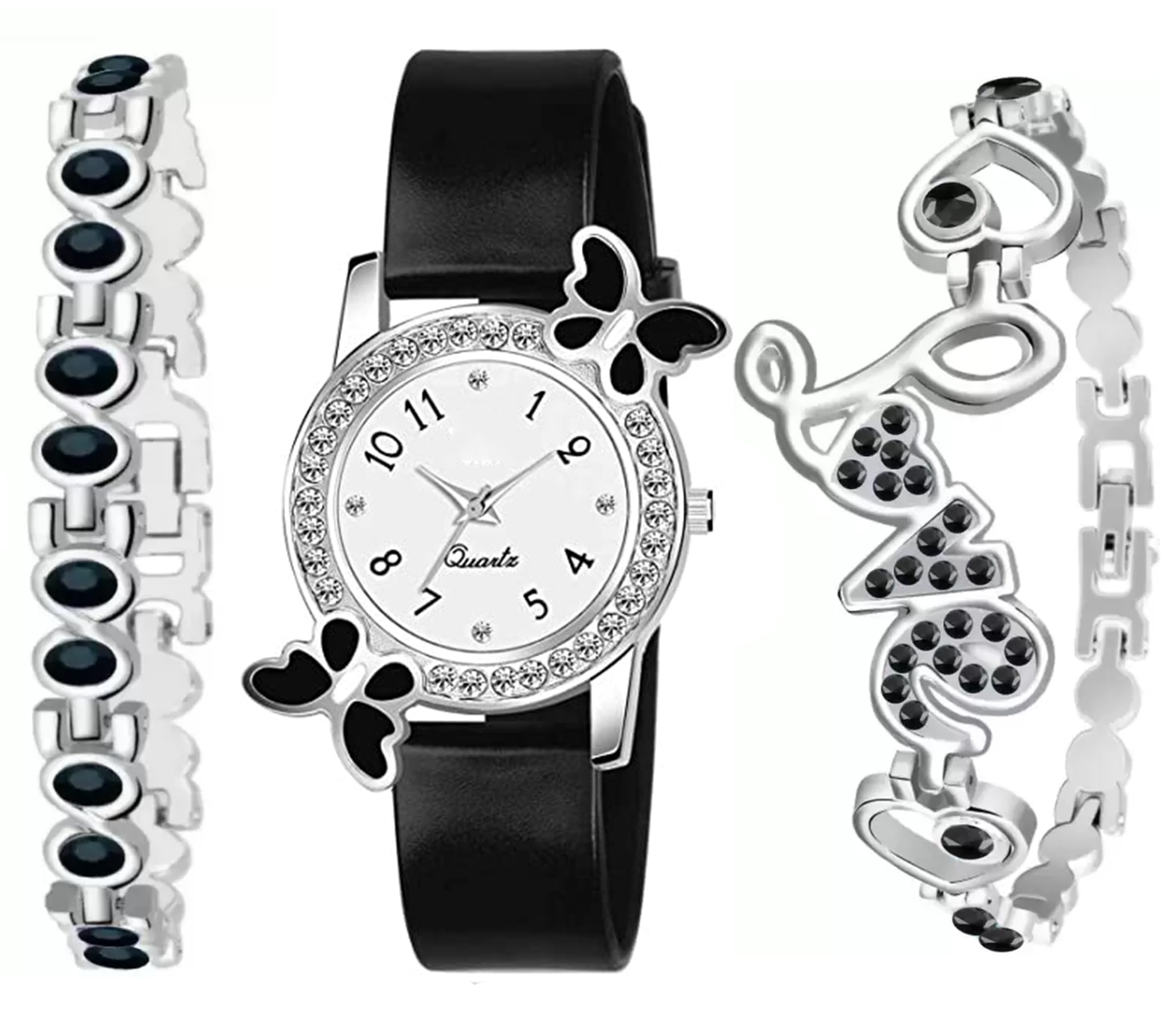 The Shopoholic Analog White Dial Watch for Girls Beautiful Watch with Black Love Bracelet for Women Gift for Teenage Girls (B0D8TRGJYM) Amazon Price History, Amazon Price Tracker