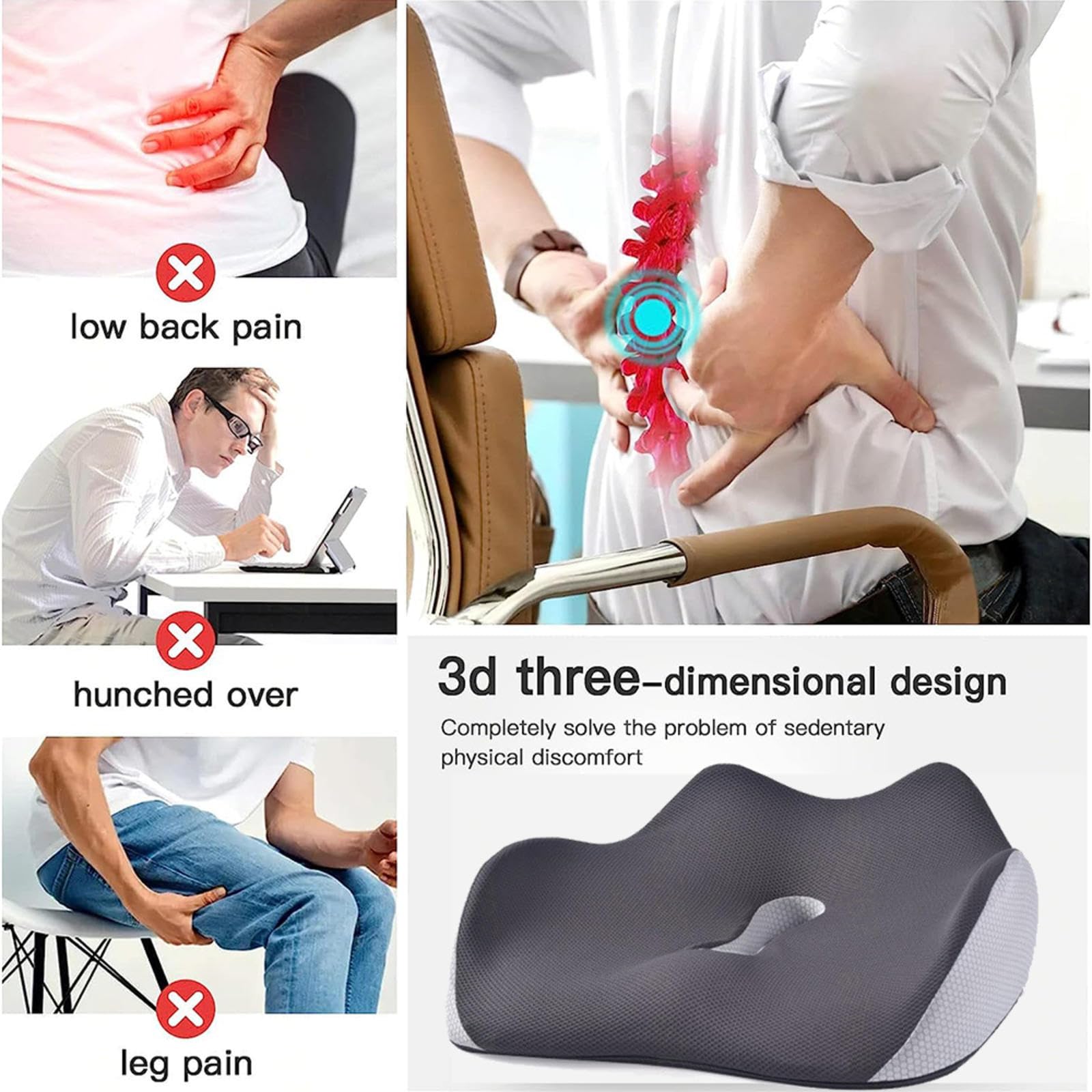 Cojines para aliviar la presión en los glúteos, cojín ortopédico para sentarse, lavable y ergonómico, almohada para el coxis para estar sentado durante largas horas en la oficina o el coche, color a