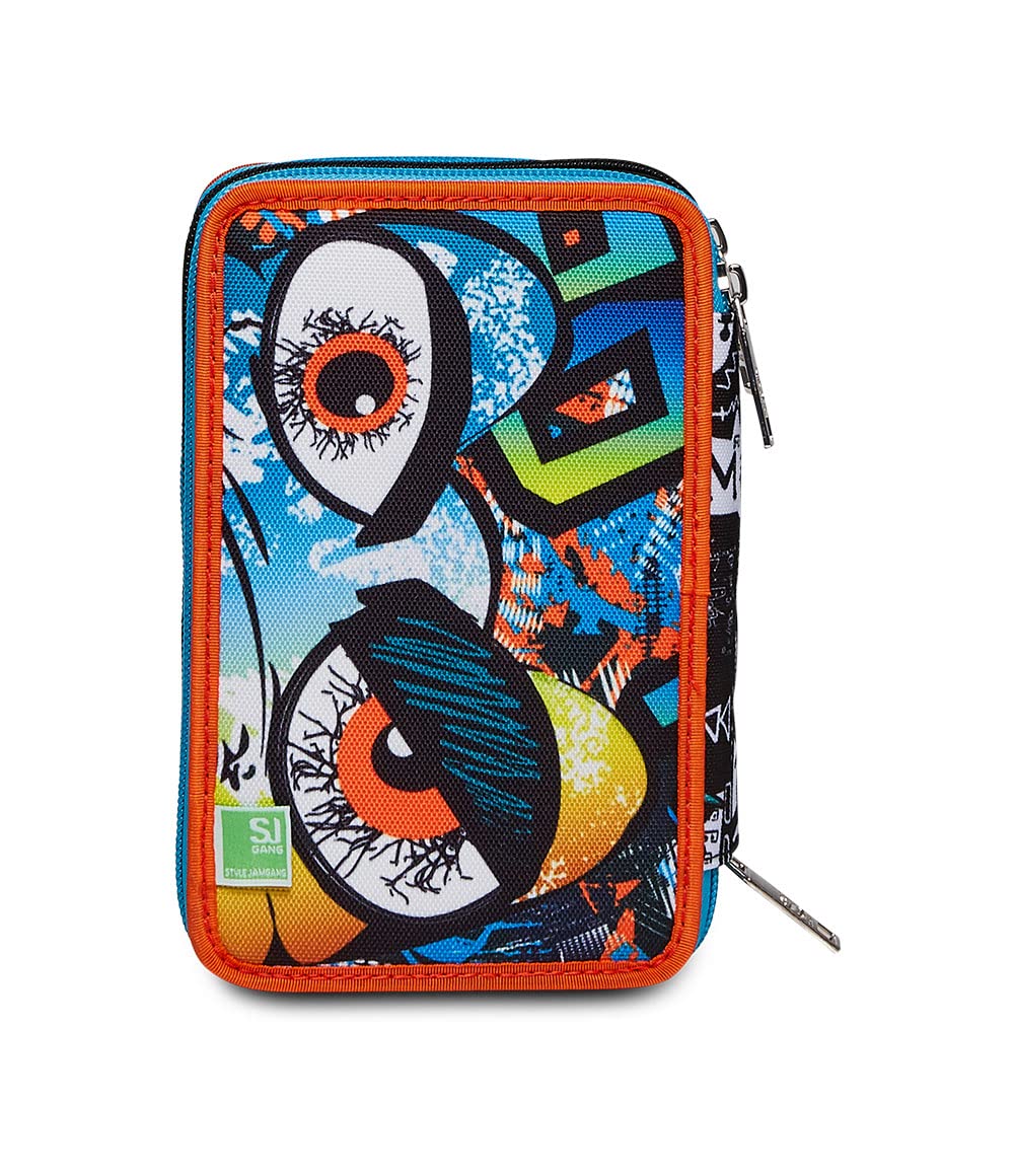 SJ Federmäppchen, Mäppchen, mehrfarbig, Federtasche für Schreibwaren, Etui mit Stiften, Kugelschreiber, & mehr, 3 Fächer, Mädchen & Jungen, Schule - Grundschule, XXL, blau