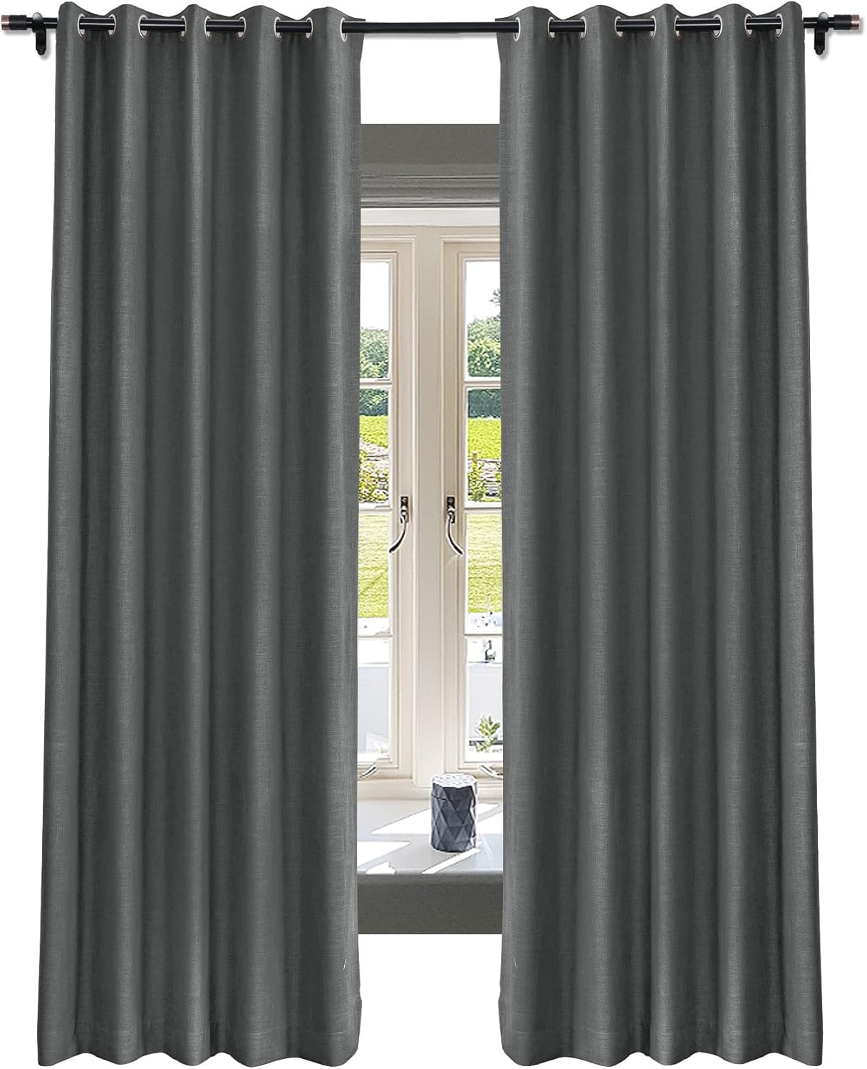 Fcosie Blackout Curtains for Bedroom Linen Drapes 2 Panels, Thermal Insulated Grommet Curtain Drapes, Noise Reduction Window Drapes for Living Room/Sliding Door/Patio (50" W X 64" L, Dark Grey)
