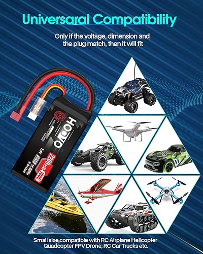 Miniatura 7 de HOOVO 2S Shorty Lipo Battery 2200mAh 100C 7.4V RC Lipo Batería con conector T para FPV Racing Drone RC Avión Helicóptero Quadcopter Car-2 Pack