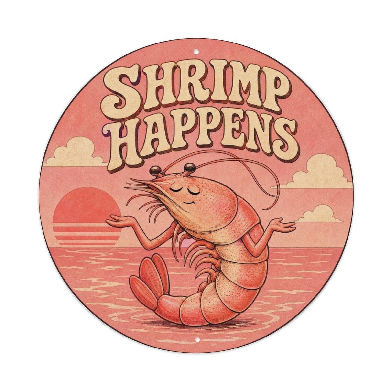 Okngb Style Vintage Shrimp Marine Animal Retro Comic Playful Quirky Metal Tin Sign Plaque Wall Decor For Cafe, Man Cave, Club Bar, Office, Home Garden Round Metal Poster 8X8inch