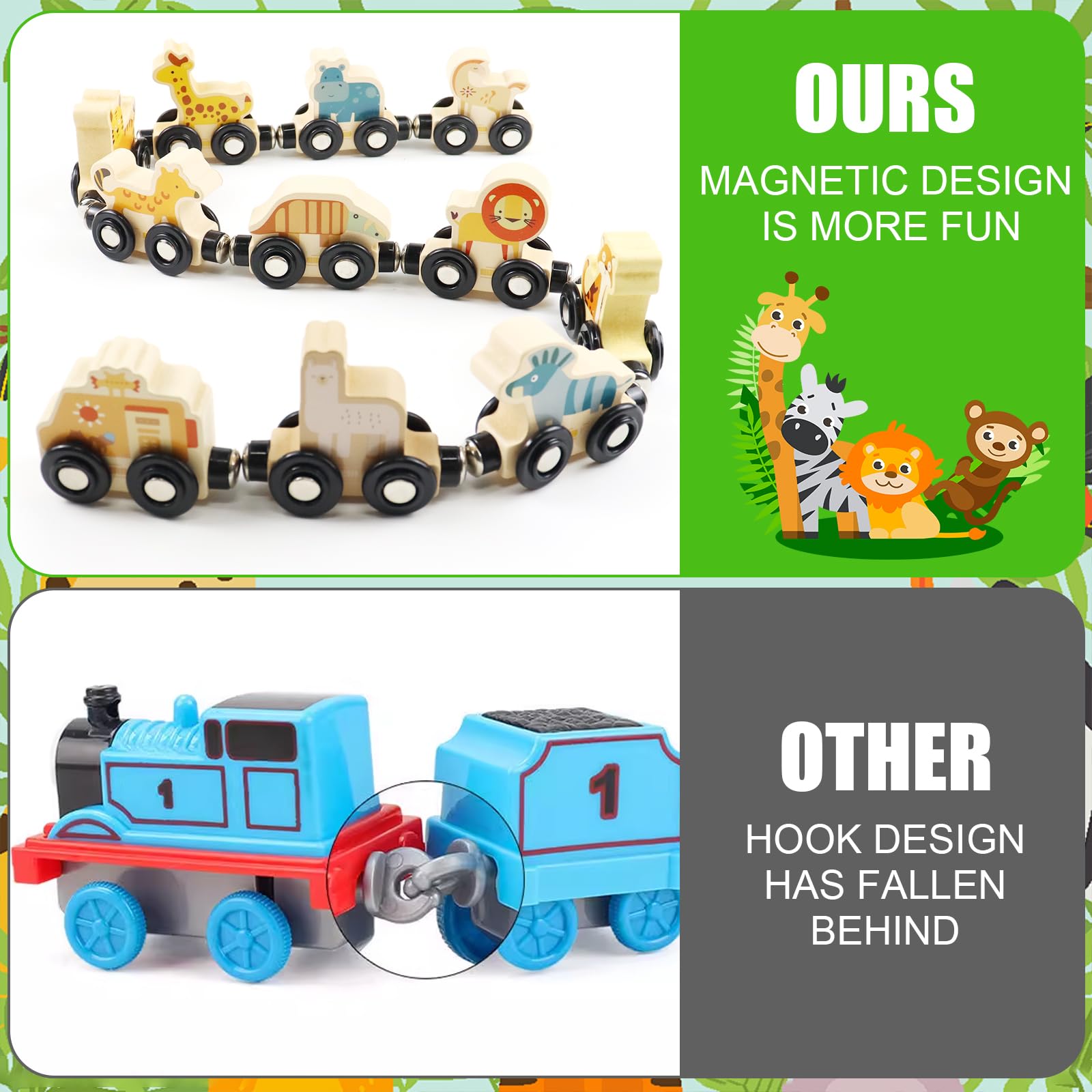 ALEENFOON 13 Pezzi Set Treno Giochi Legno Bambino, Legno Montessori Giocattoli Magnetici Trenino, Magnetica di Veicoli Giocattoli Educativi Regali per Bambini Ragazzi Ragazze
